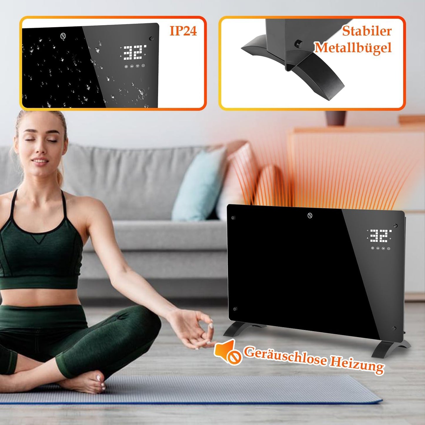 Fiqops Ölradiator 2500 W, energiesparend mit 11 Heizrippen, 3 Heizstufen, Thermostat, WLAN-App und Fernbedienung, Digitalanzeige