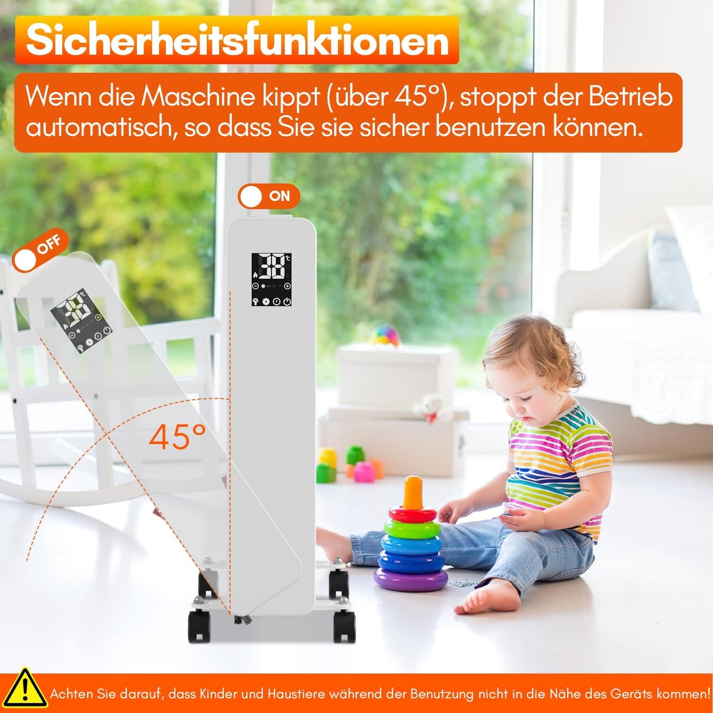 Fiqops Ölradiator 2500 W, energiesparend mit 11 Heizrippen, 3 Heizstufen, Thermostat, WLAN-App und Fernbedienung, Digitalanzeige