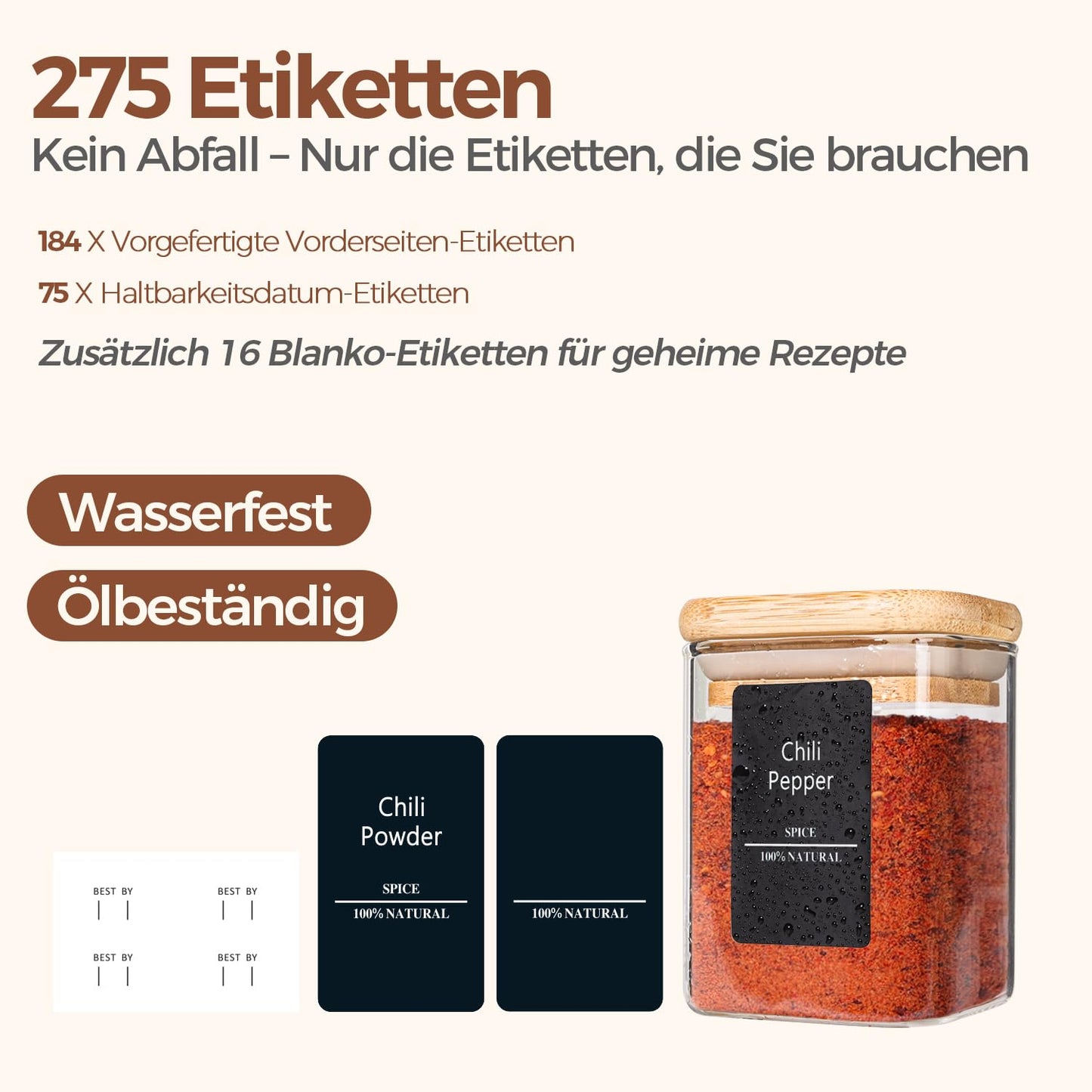 ComSaf Pot a Epices mit Etiketten, Pot Epices Verre Carrés mit Couvercle en Bois 