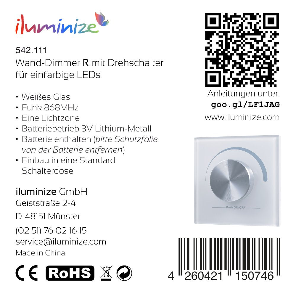 iluminize Wand-Dimmer Funk: mit Drehknopf, für weiße LEDs 