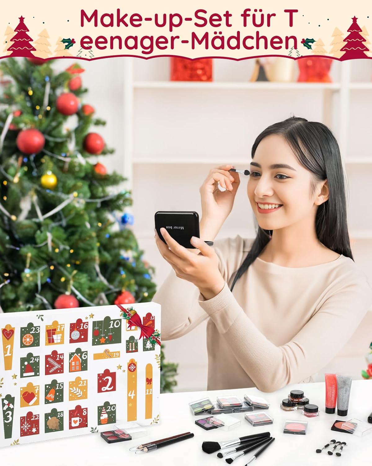 Gleamkid Adventskalender 2024 – Hochwertiger Weihnachtskalender mit 24 Beauty-Momenten und Make-up 