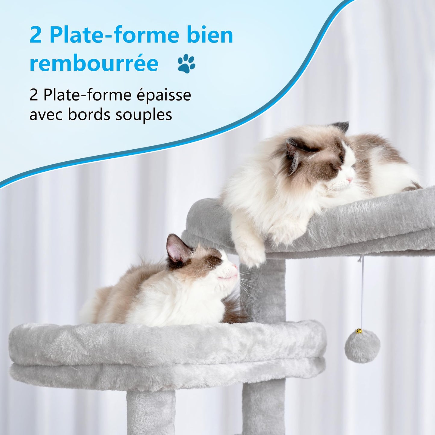 XXL Kratzbaum mit 2 großen Plattformen, 3 Höhlen, 2 Körben, Plüschbälle und Sisal-Kratzbäumen 