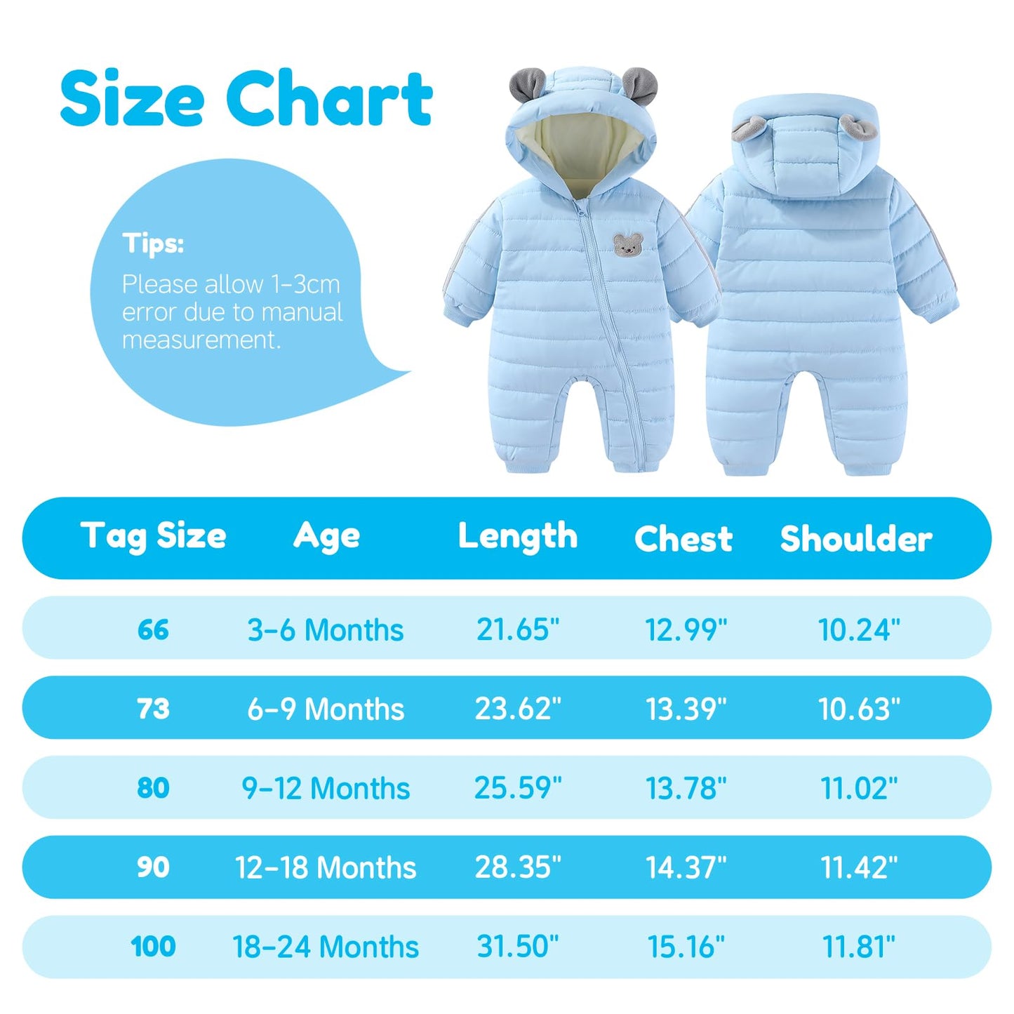 JiAmy Baby Overall Winter, Schneeanzug Baby Jungen Mädchen, Warm Outfits Mit Kapuze