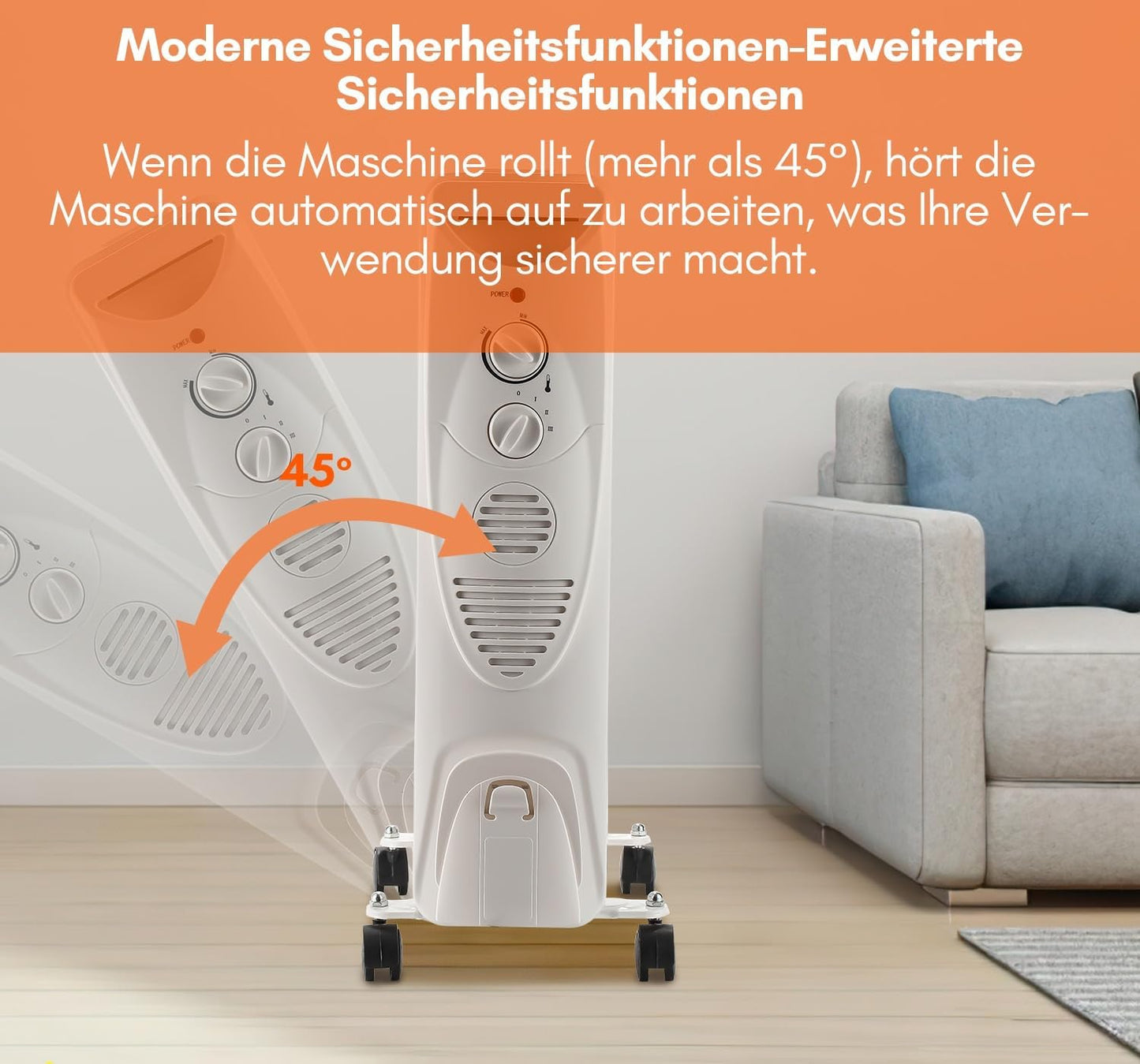 Fiqops Ölradiator 2500 W, energiesparend mit 11 Heizrippen, 3 Heizstufen, Thermostat, WLAN-App und Fernbedienung, Digitalanzeige