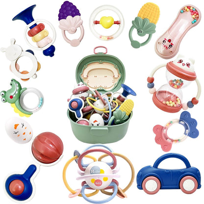 Gdbykds Montessori Baby-Rassel-Beißring-Set, 13-teilig 