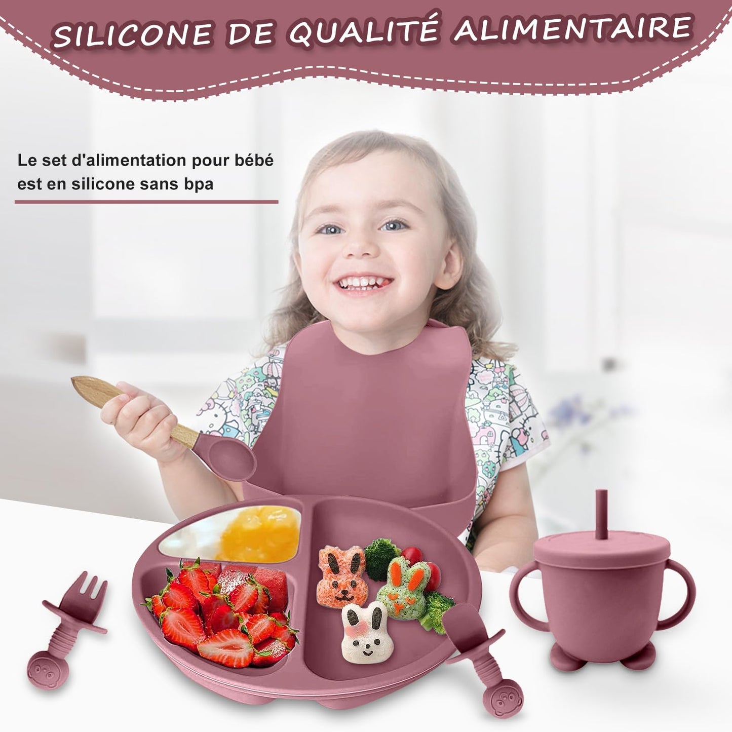 Ensemble de vaisselle pour bébé, ensemble de 12 couverts pour enfants, cuillère pour bébé, tasse à boire 