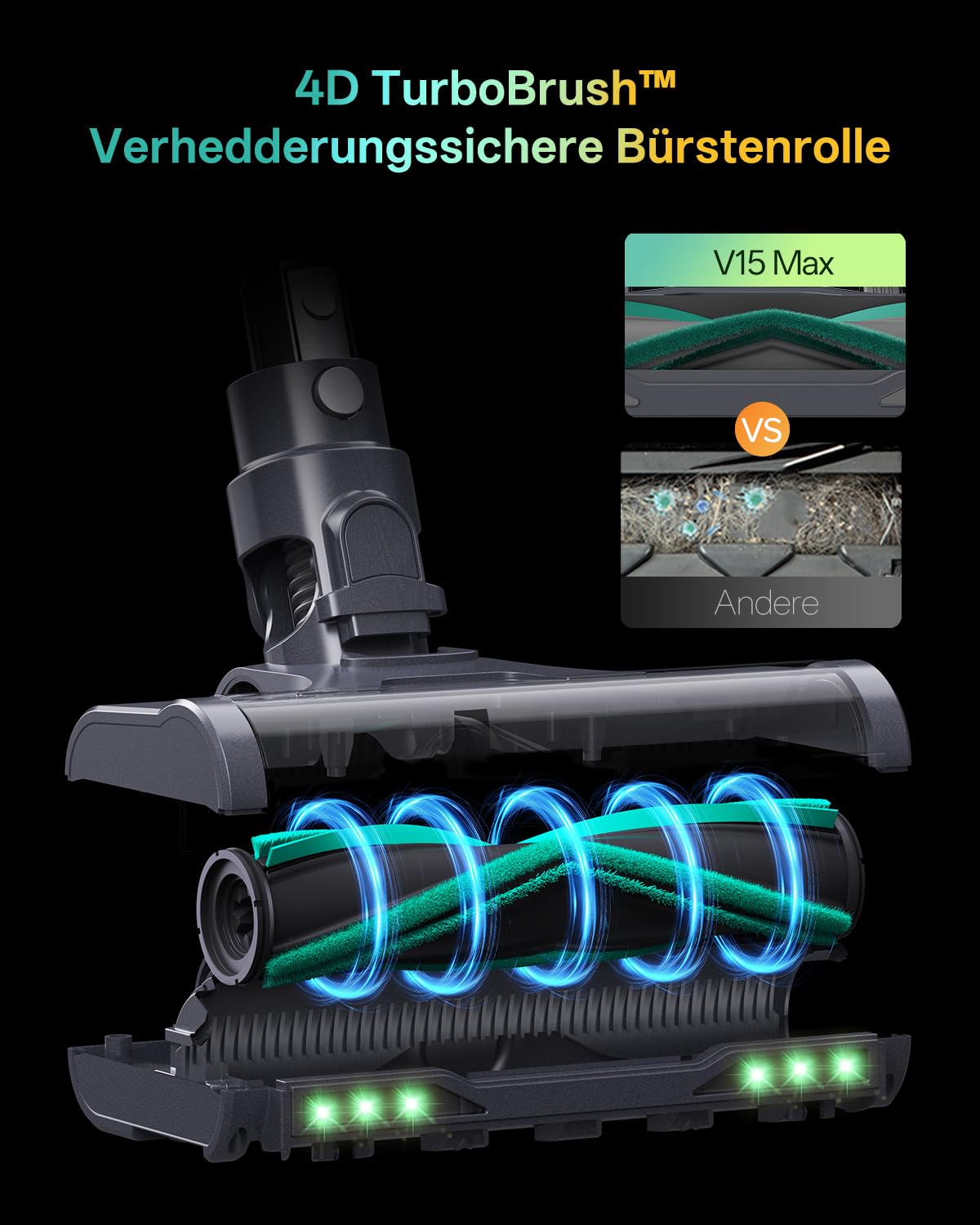 Vexilar V15Max Akku Staubsauger mit Wischfunktion, Freistehende Anti-Haar-Bodendüse für Teppiche Tierhaare