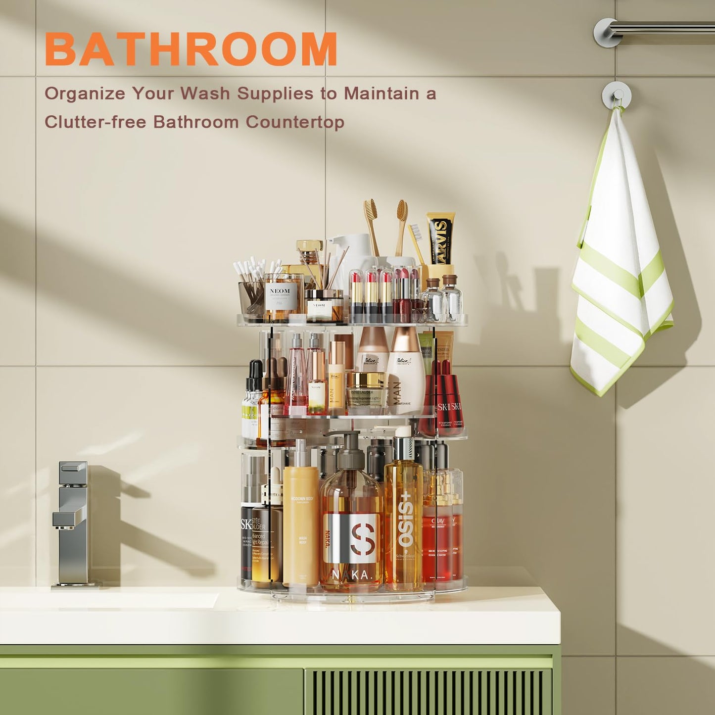 Auxmir Schminktisch Organizer mit 9 einstellbaren Stufen, Make Up Organizer 360° Drehbar, Extra Größer Kosmetik Hautpflege Organisieren 