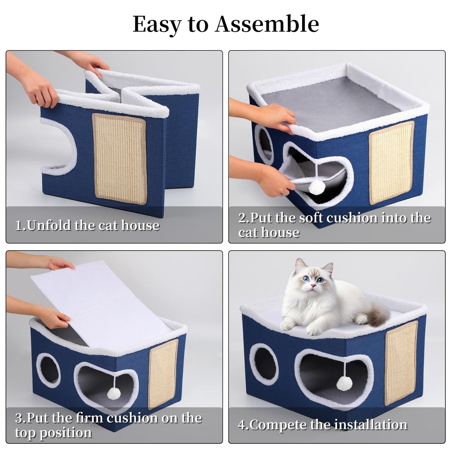 Faltbares Katzenhaus, mit Kratzbrett und Spielball, Katzenhaus Höhle für kleine und mittlere Haustiere 