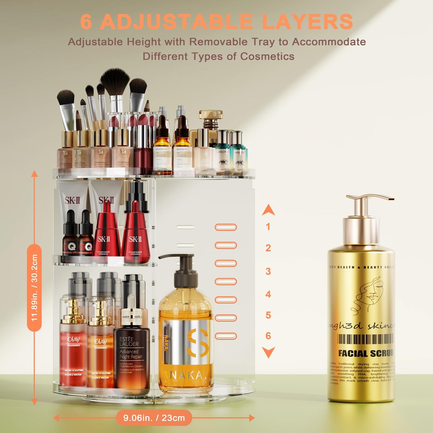 Auxmir Schminktisch Organizer mit 9 einstellbaren Stufen, Make Up Organizer 360° Drehbar, Extra Größer Kosmetik Hautpflege Organisieren 