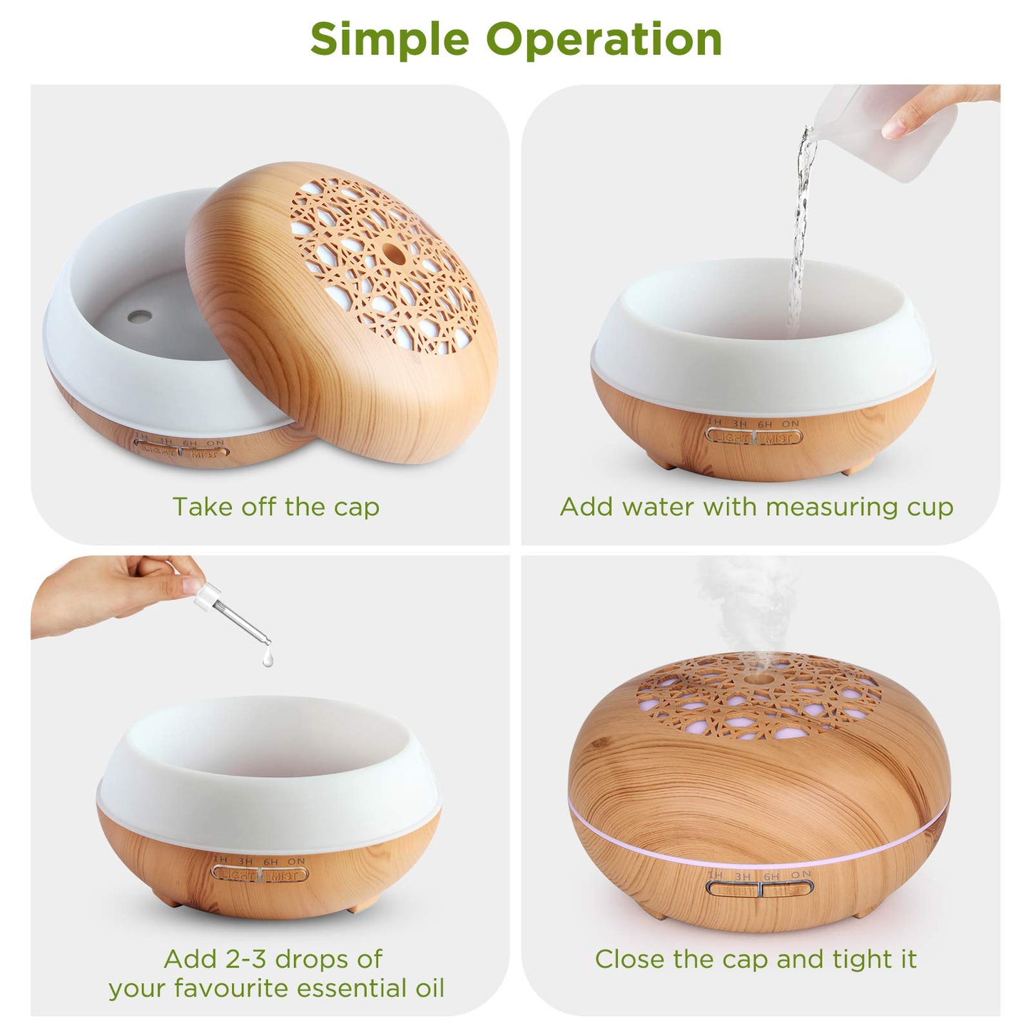 Aroma Diffuser Luftbefeuchter 550ml mit Fernbedienung, Ultraschall Vernebler Duftlampe Öl Diffusor mit 7 Farben LED 