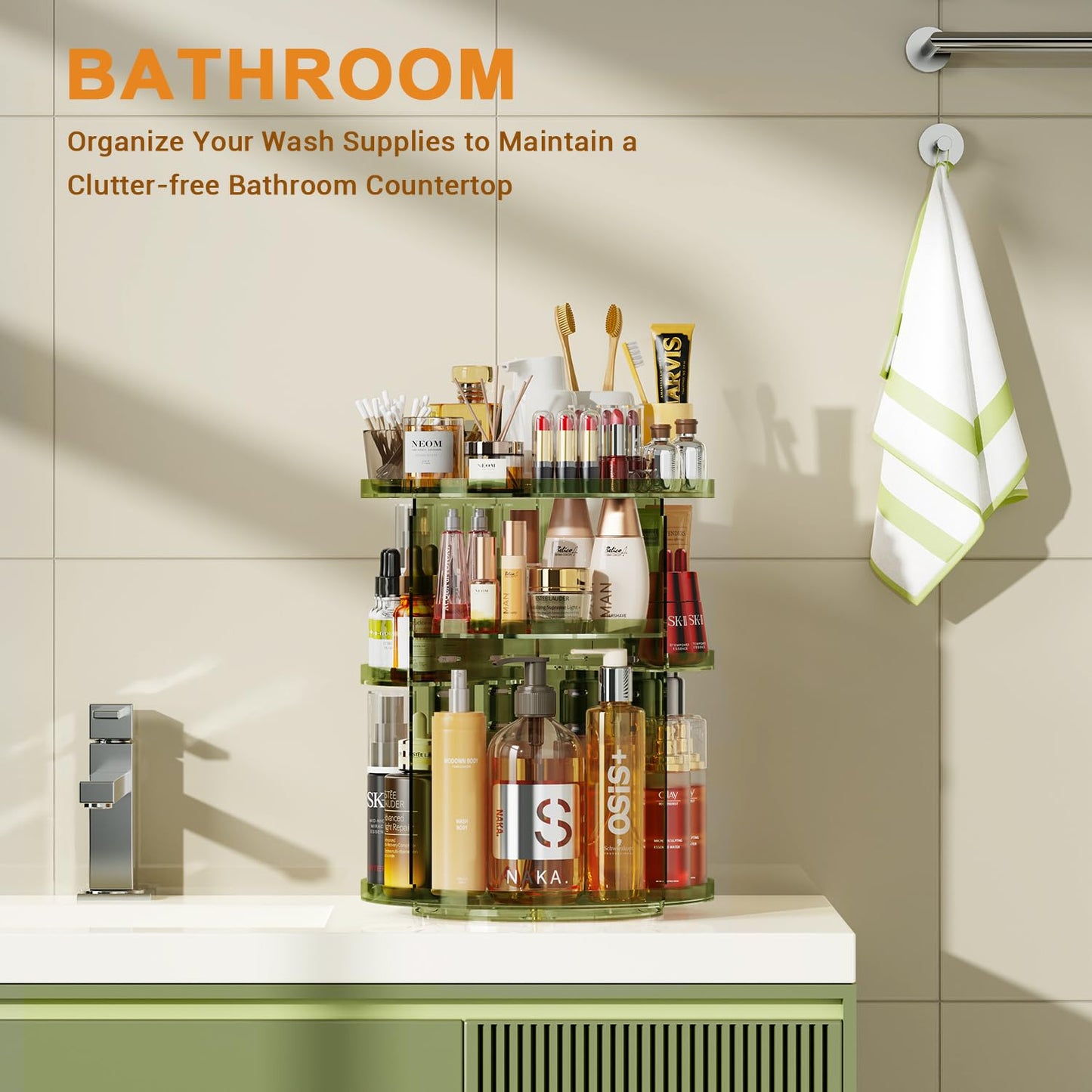 Auxmir Schminktisch Organizer mit 9 einstellbaren Stufen, Make Up Organizer 360° Drehbar, Extra Größer Kosmetik Hautpflege Organisieren 