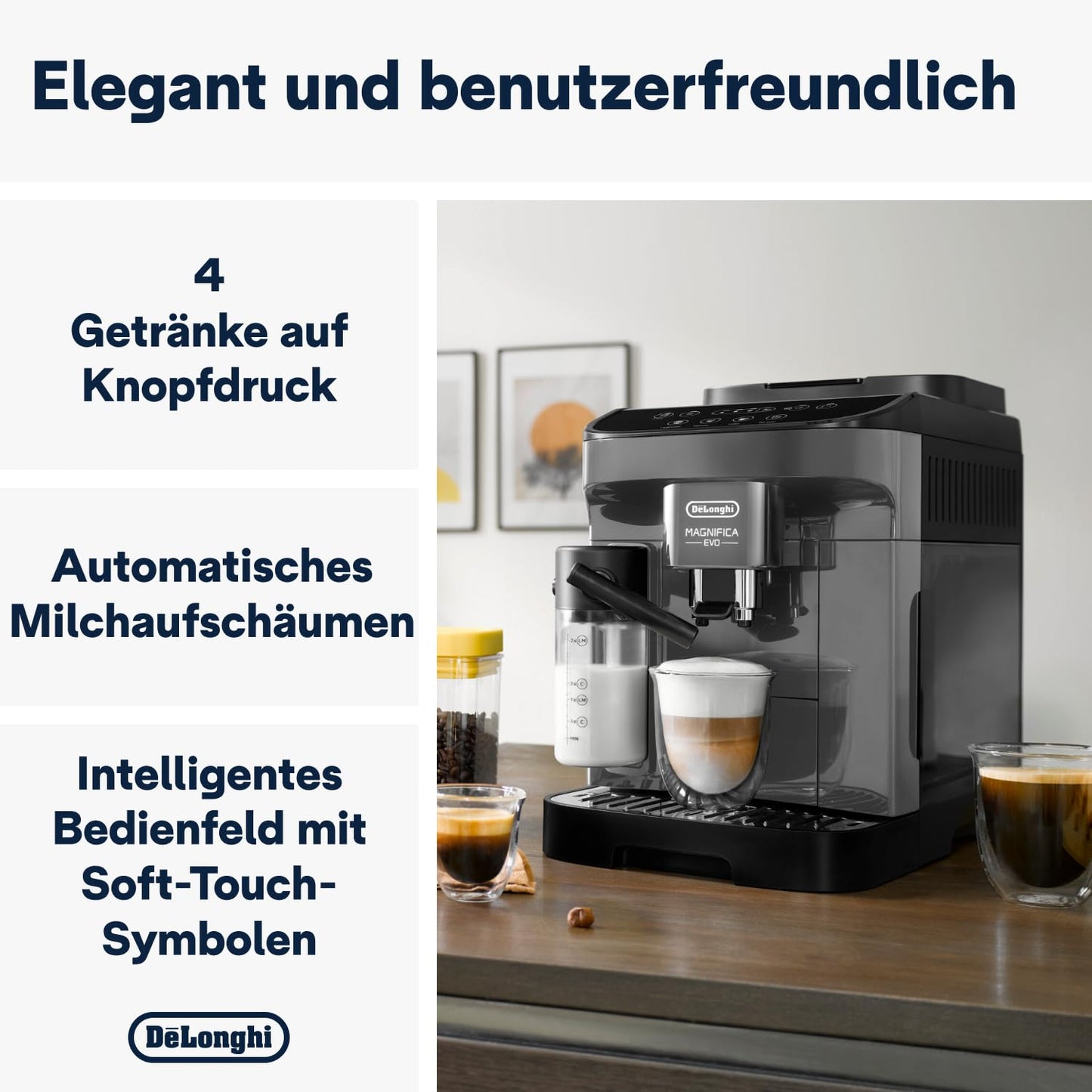 De'Longhi Kaffeevollautomat mit LatteCrema Milchsystem, 7 Direktwahltasten für Cappuccino, Espresso 