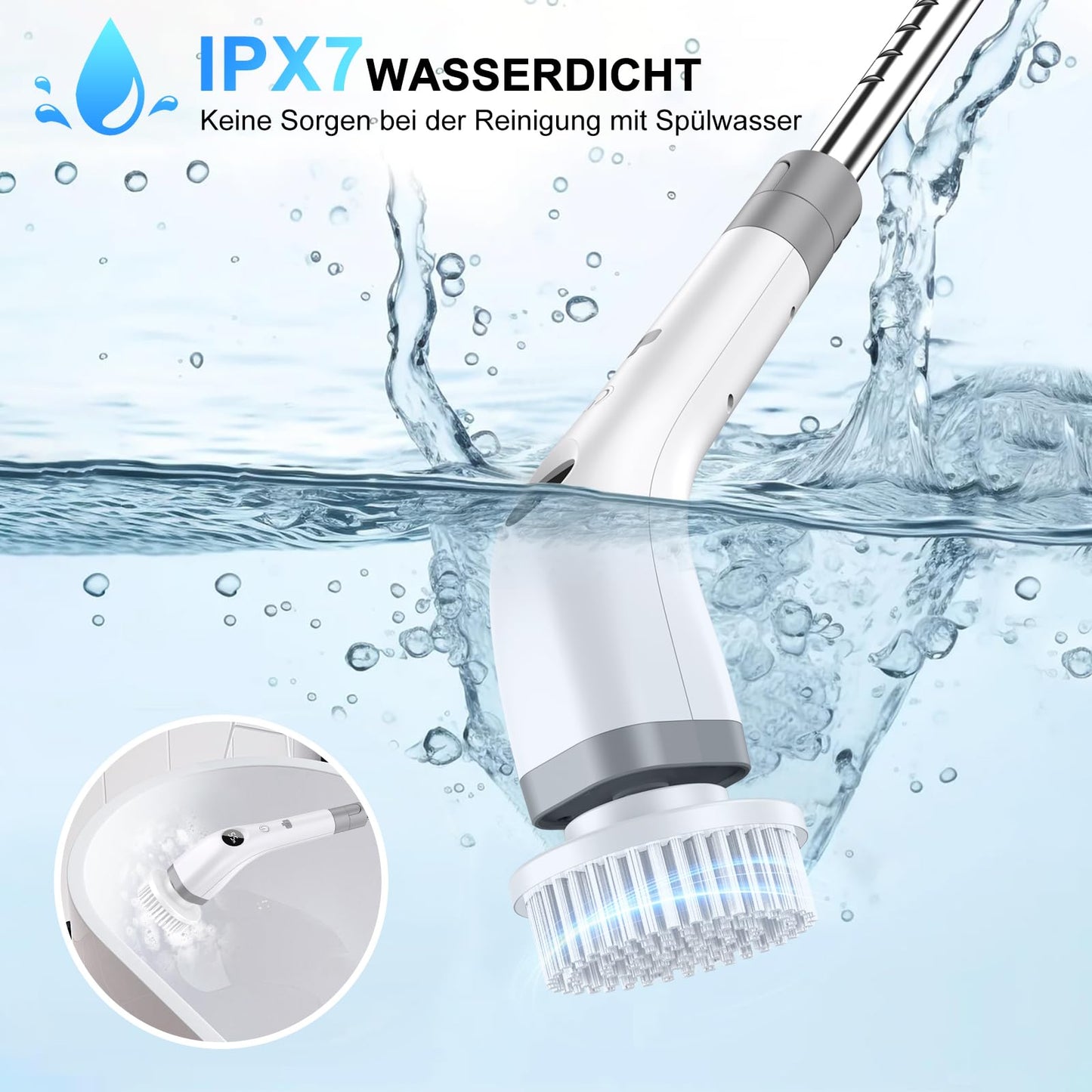Elektrische Reinigungsbürste, Kabellos Power Spin Scrubber mit 7 Bürstenköpfen, 2-Gang-Integrierte Übertragung, Reinigungsbürste für Fliesen, Duschen, Glas, Bad 