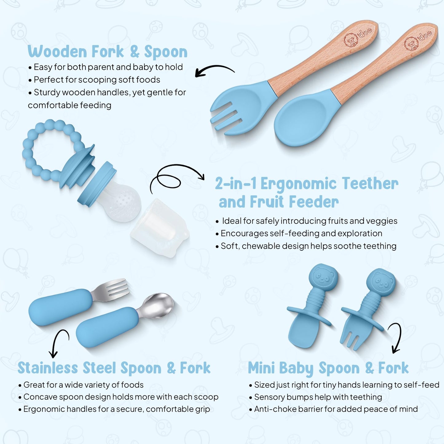 11-teiliges Babygeschirr-Set mit LED-Beleuchtung, Zubehör für Kleinkinder, Baby-Fütterungsset 