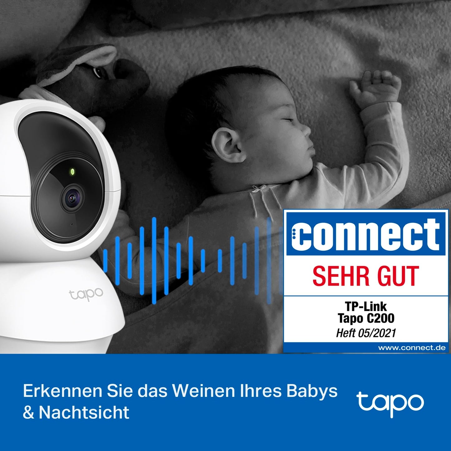 360°-WLAN-Überwachungskamera für den Innenbereich, FHD 1080P, Nachtsicht, Bewegungserkennung, Zwei-Wege-Audio 