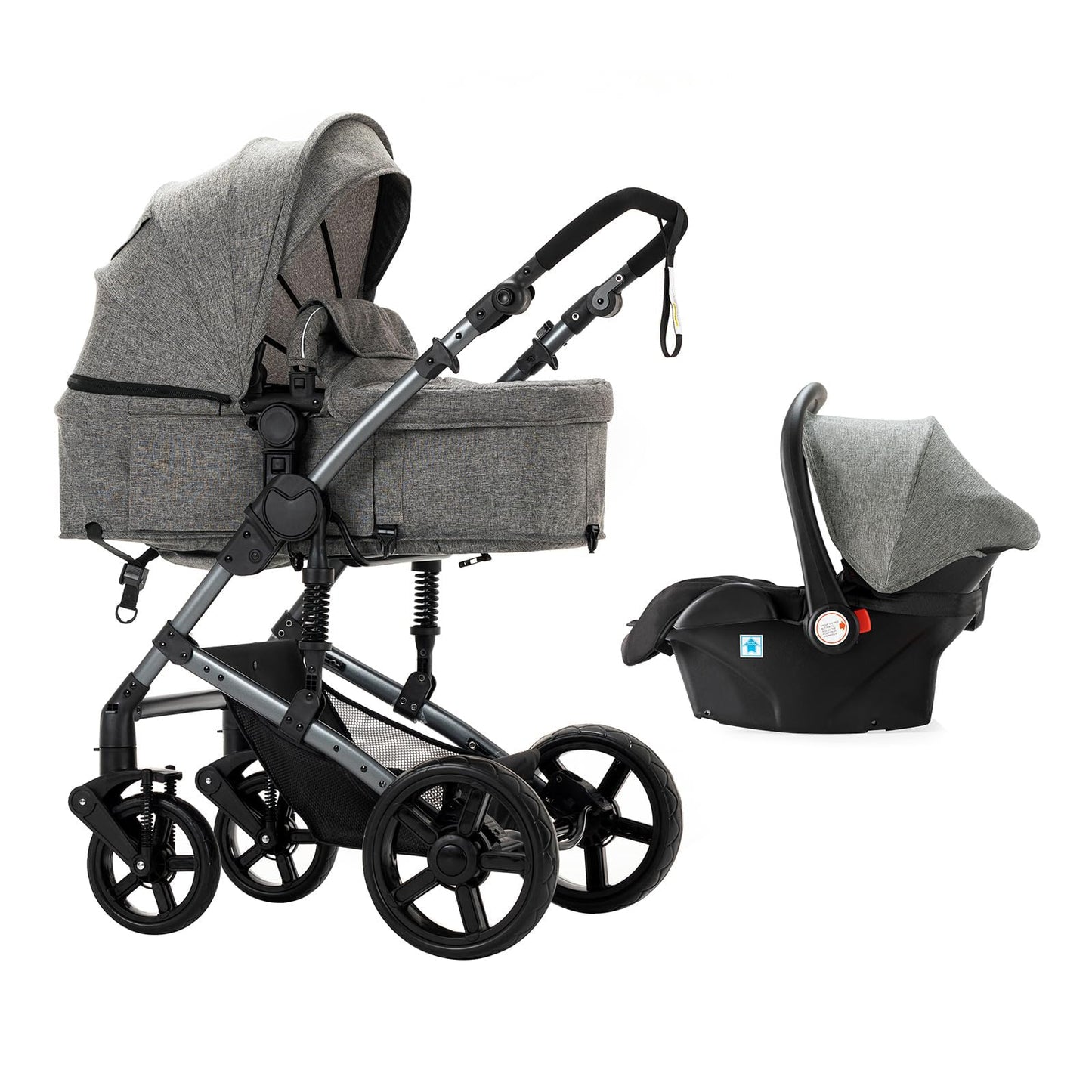 Reenborn 3-in-1 Kinderwagen, Buggy mit zwei umkehrbaren Schiebemodi, Kinderwagen mit Gestell aus Aluminiumlegierung, Babywagen, 3-in-1 Komplettset mit Ein-Klick-Faltmechanismus 