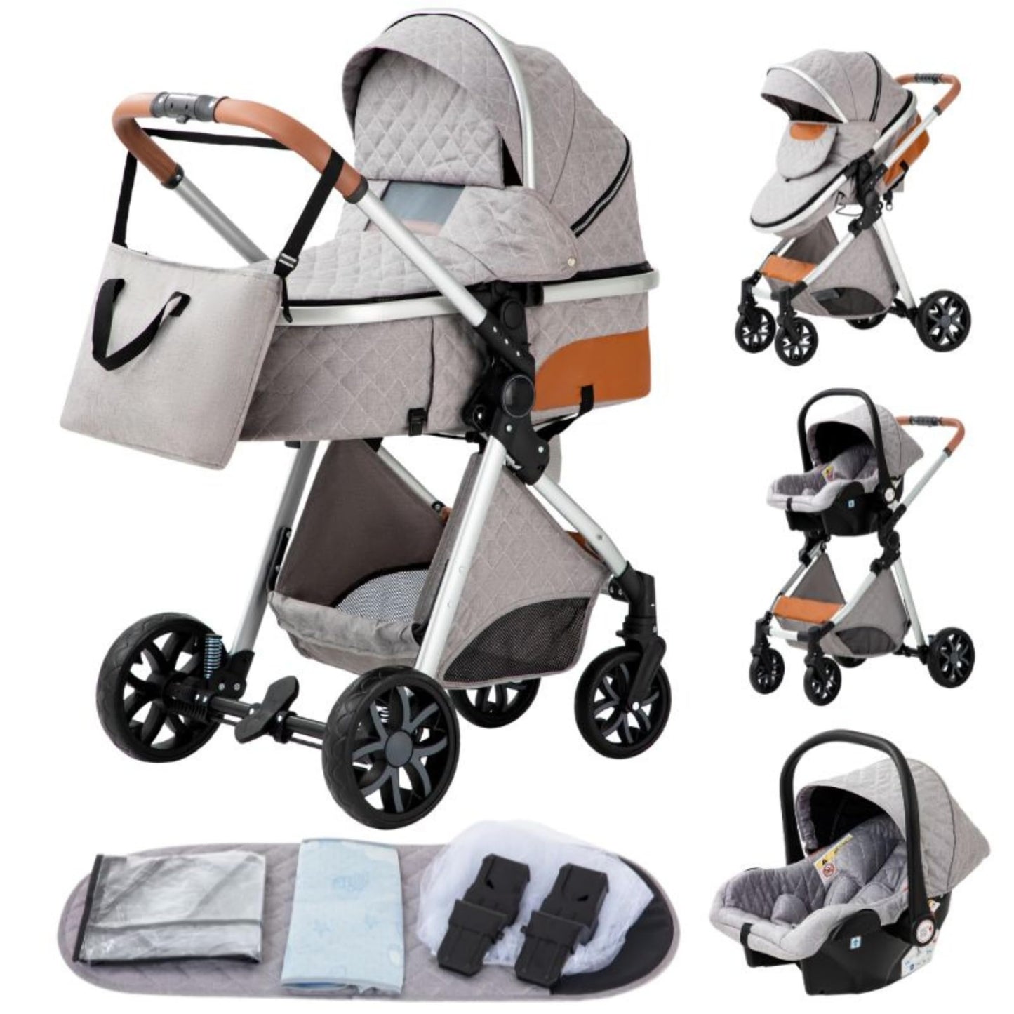 YAZOCO kinderwagen 3 in 1 Buggy Babybett Komplett Set Einem Klick Zusammenklappbarer Kinderwagen, KombiKinderwagen Aluminiumrahmen für Neugeborene 