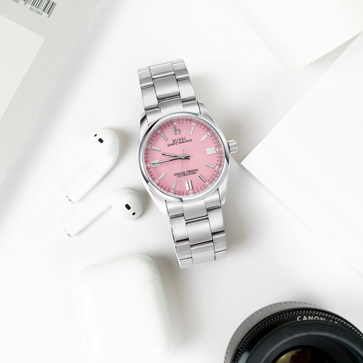 BUREI Women's Fashion Watch Analogue Quartz Steel Women Watch Business Dress