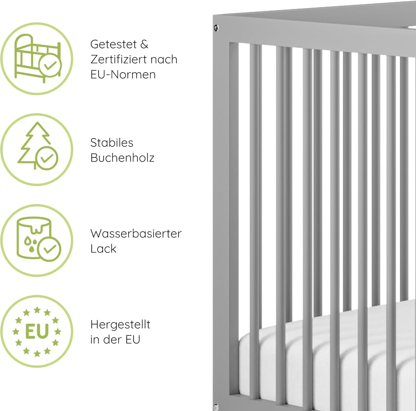 Kids Collective Babybett 60x120 | 70x140 cm, höhenverstellbar 