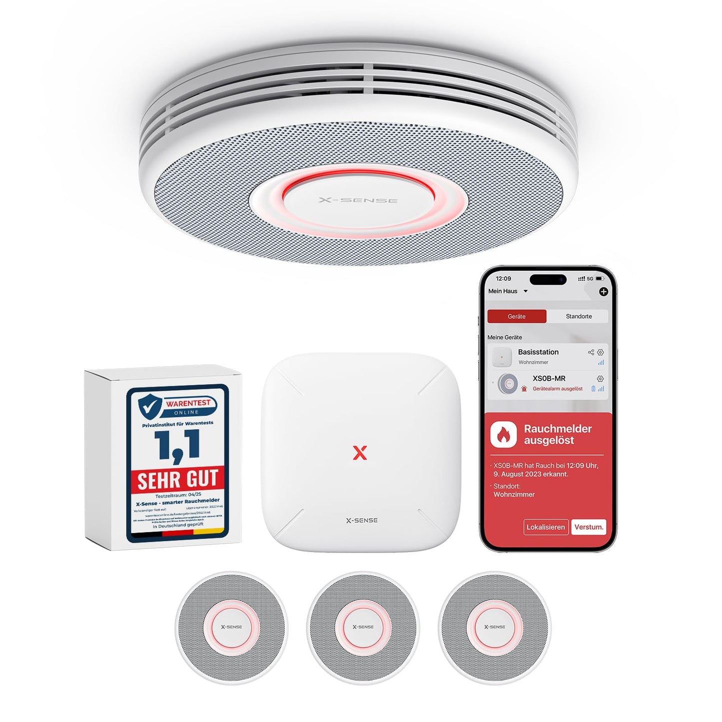 X-Sense Smarter Rauchmelder WLAN mit Sprachausgabe und 17 Standorten, Feuermelder, Rauchmelder, Brandmelder 6 Stück 
