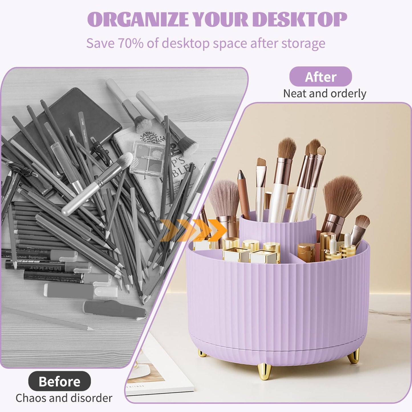 Make up Organizer 360° Drehbar, Pinselhalter Kosmetik Aufbewahrung mit 5 Fächern, Aesthetic Schminktisch Organizers für Zimmer Decor Frisiertisch 