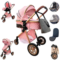 3-in-1 Kinderwagen-Set mit Sitz und faltbarem Babybett, verstellbare Liegeposition, bis 15 kg, 0-3 Jahre 