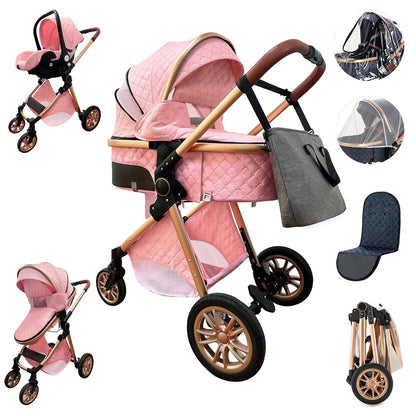 3-in-1 Kinderwagen-Set mit Sitz und faltbarem Babybett, verstellbare Liegeposition, bis 15 kg, 0-3 Jahre 