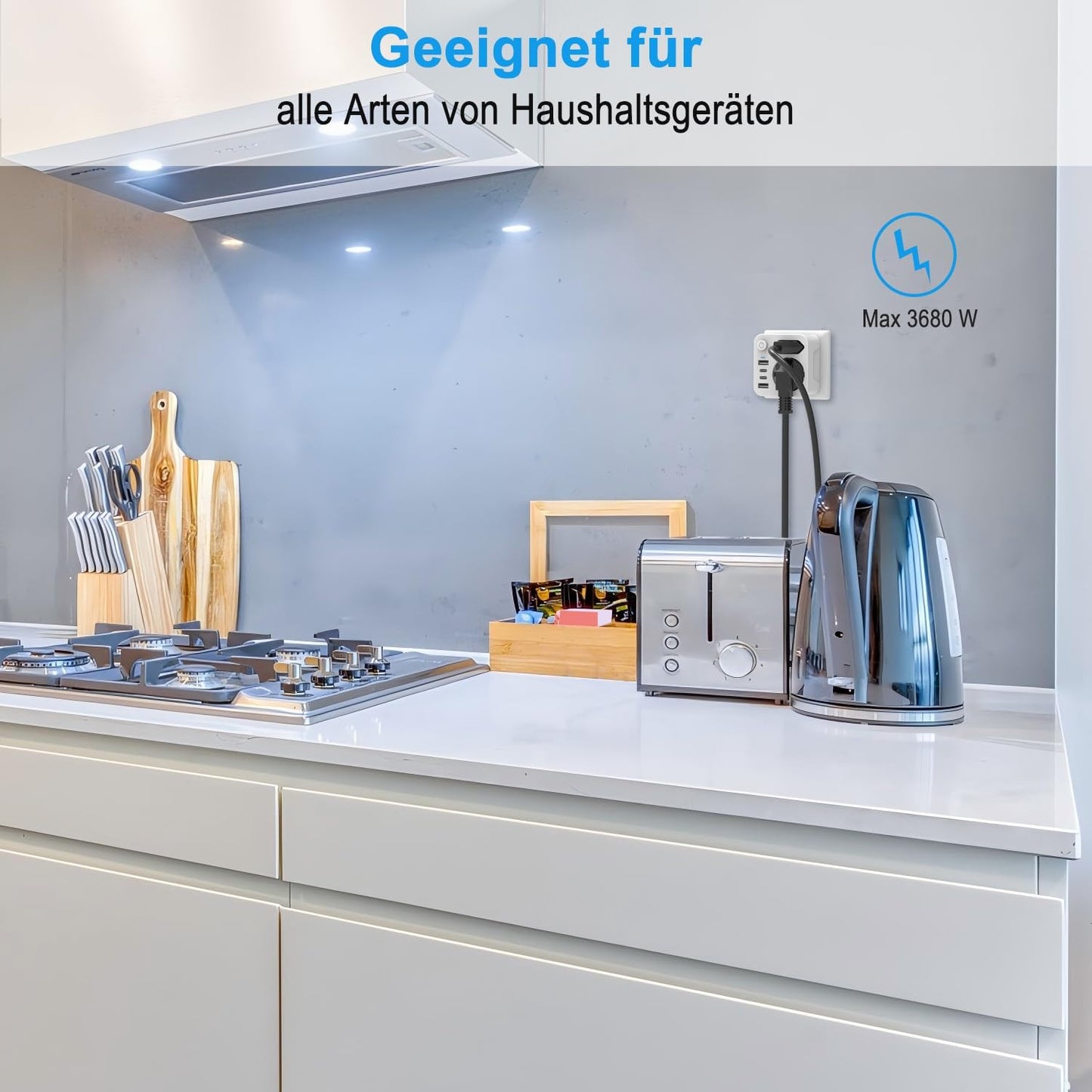 Aipsdo Doppelstecker für USB Steckdose, Mehrfachsteckdose mit 4 USB Stromstecker, USB C Adapter, Steckdosenadapter, 2-fach Stecker mit USB, Mehrfachstecker für Steckdose, USB Mehrfachstecker 