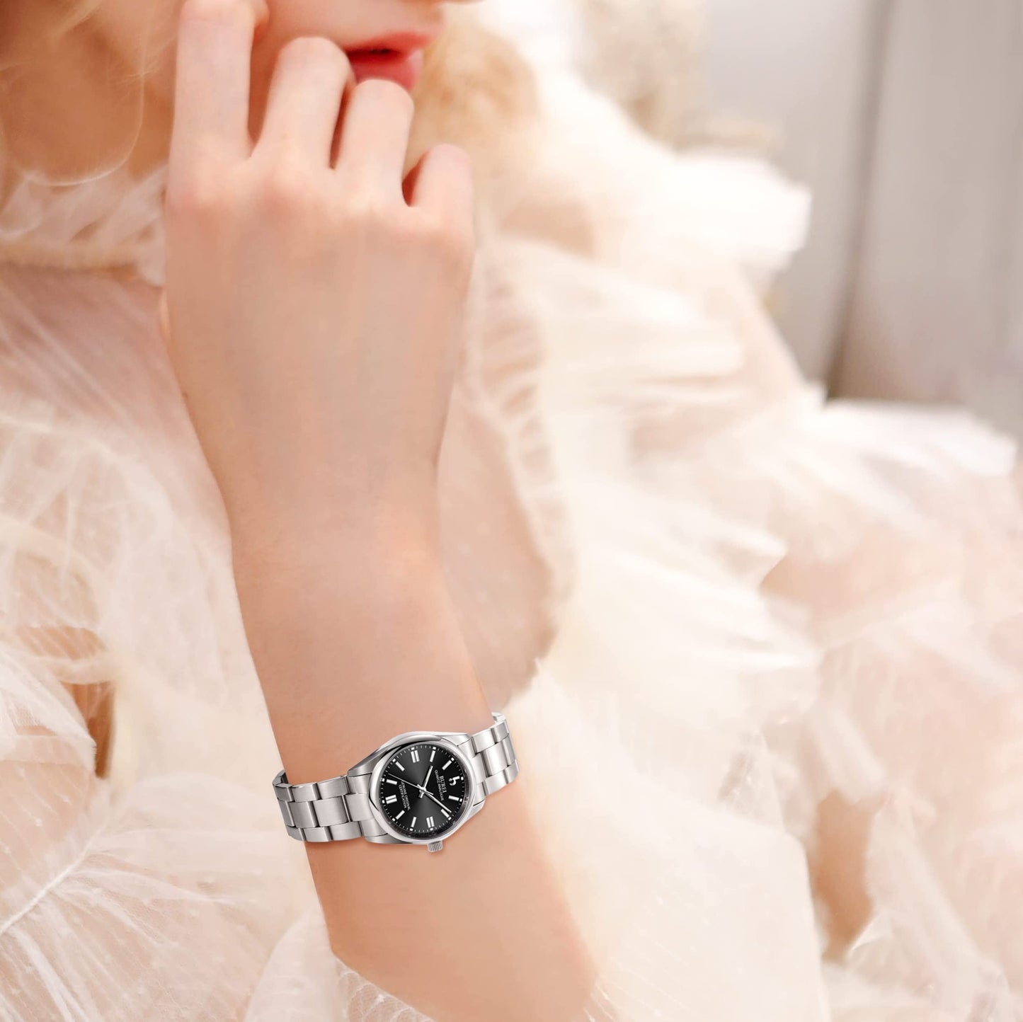 BUREI Women's Fashion Watch Analogue Quartz Steel Women Watch Business Dress