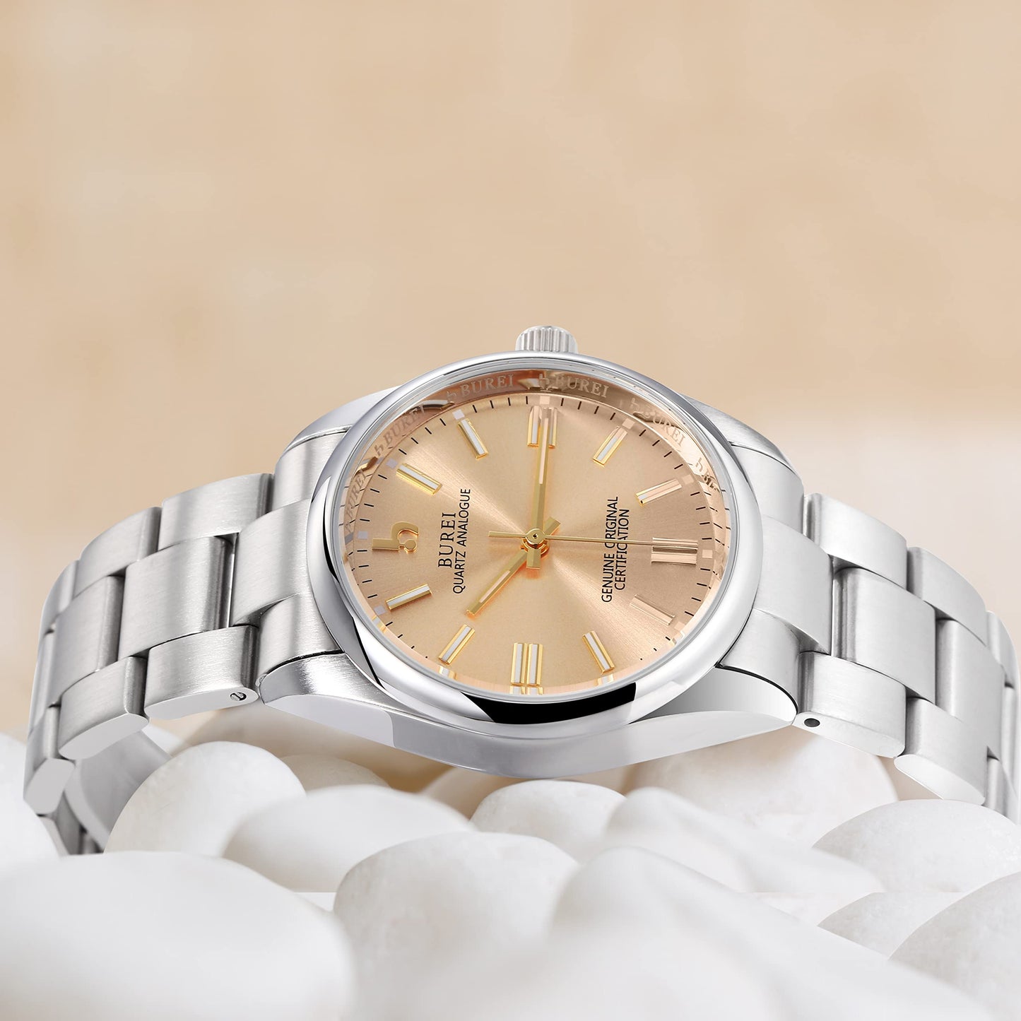 BUREI Women's Fashion Watch Analogue Quartz Steel Women Watch Business Dress