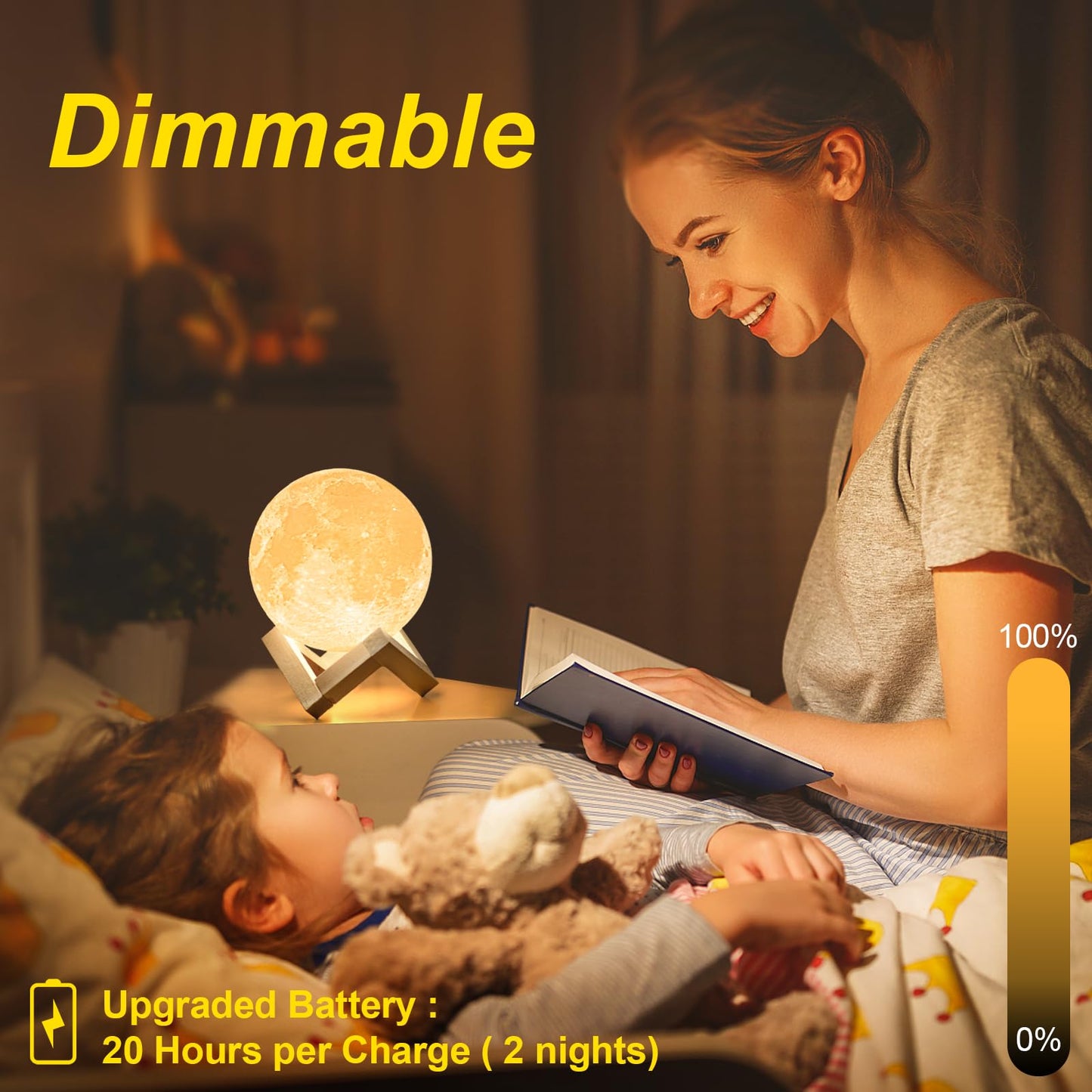 Balkan-Mondlampe 3D-Druck - Dimmbare USB-Lade-Touch-Lampe für Kinder und Paare - Romantisches Geschenk zum Geburtstag und fürs Schlafzimmer (3,5 Zoll) 