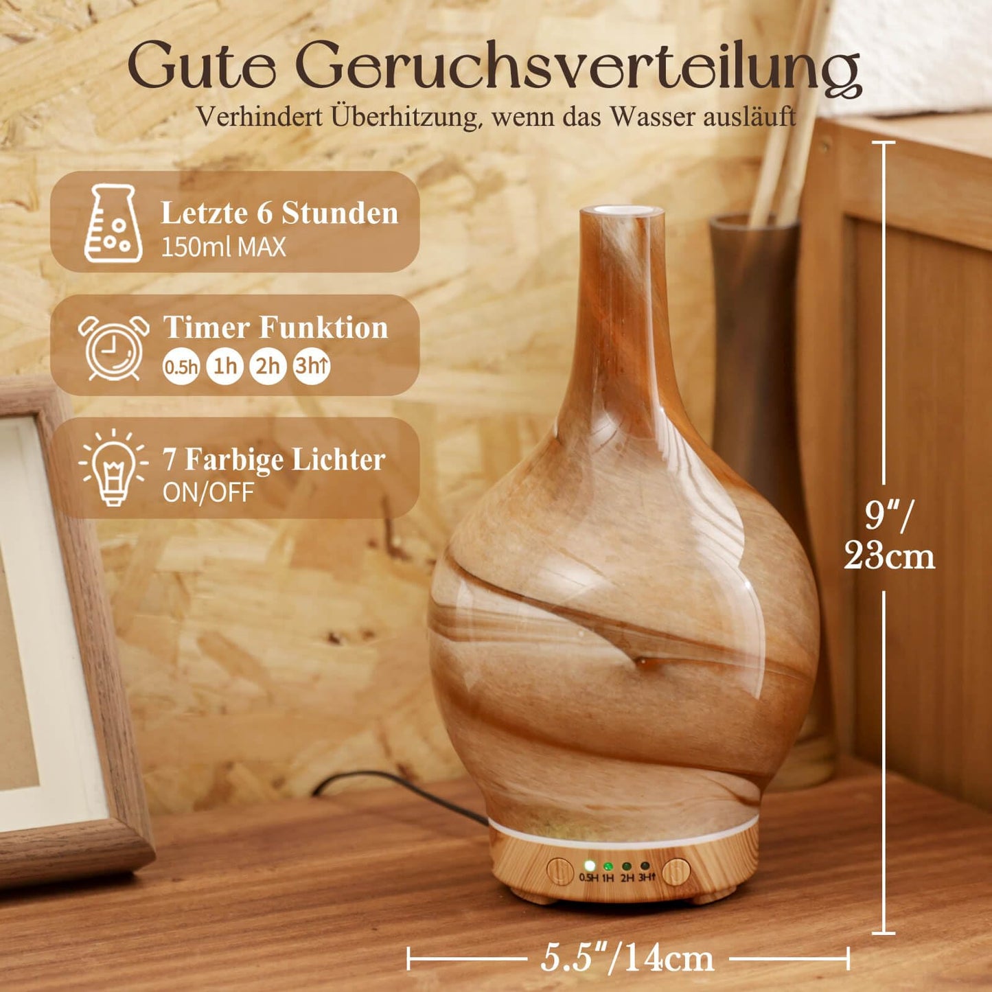 Aroma Diffuser Luftbefeuchter,150ml Luftbefeuchter Ultraschall Leise 7 farbwechselnde LEDs 