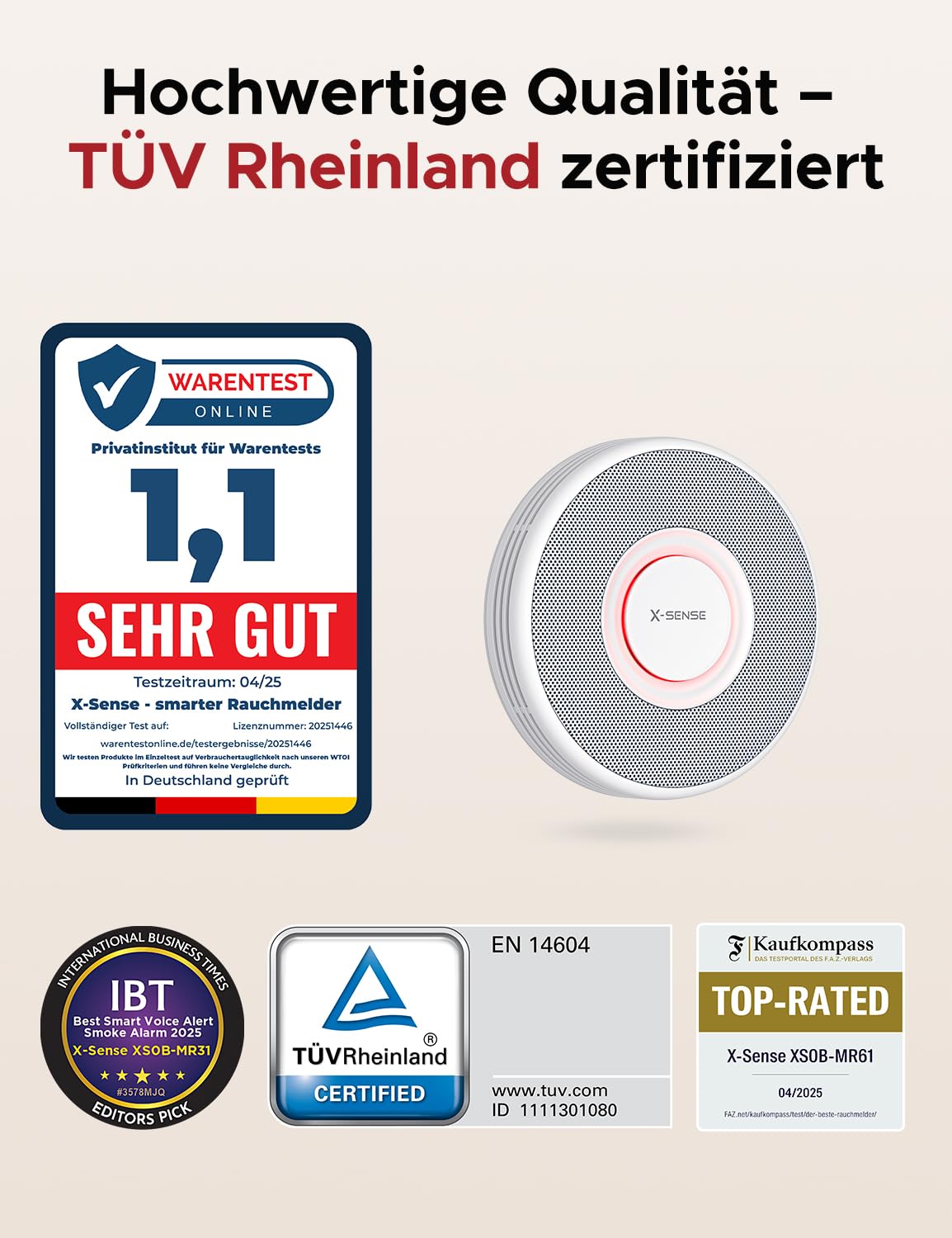 X-Sense Smarter Rauchmelder WLAN mit Sprachausgabe und 17 Standorten, Feuermelder, Rauchmelder, Brandmelder 6 Stück 