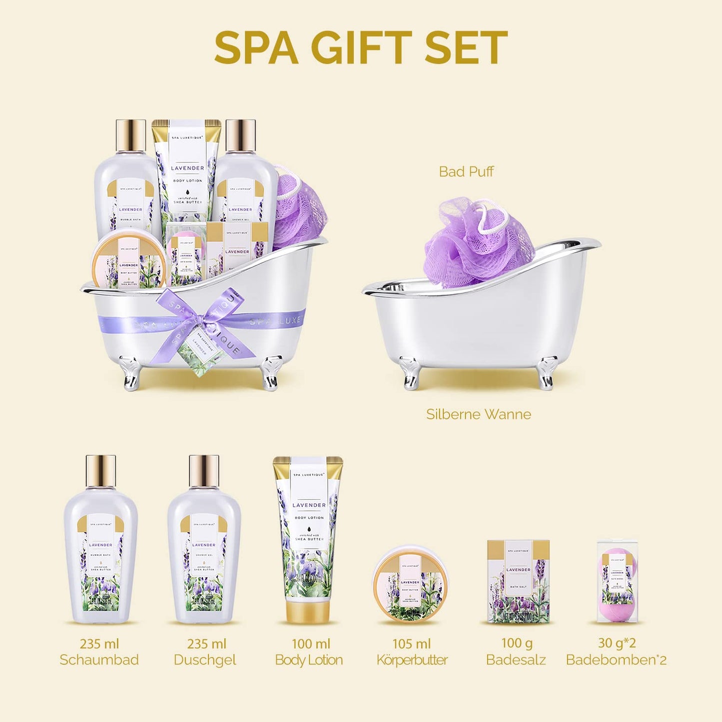 SPA LUXETIQUE Wellness Set für Frauen - 8tlg Rosenduft Bade Geschenkset für Frauen 