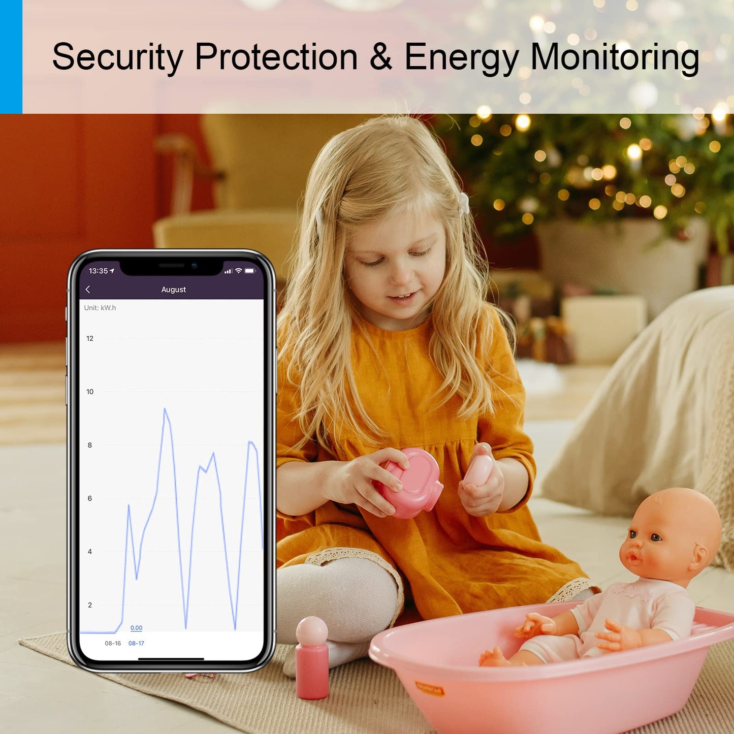 WLAN Smart Steckdose mit Strommessung 16A, Smart Home Steckdose kompatibel mit Alexa/Google Home, Stromverbrauchsmessung, Sprachsteuerung, App-Fernbedienung 