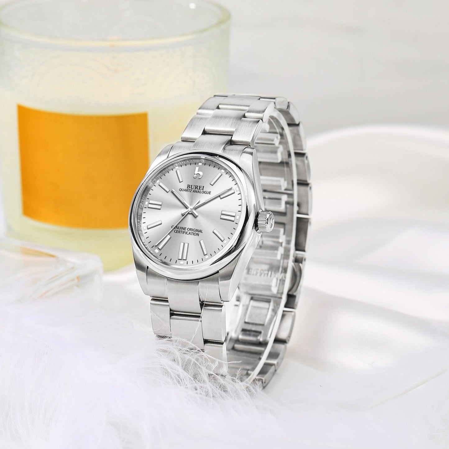 BUREI Women's Fashion Watch Analogue Quartz Steel Women Watch Business Dress