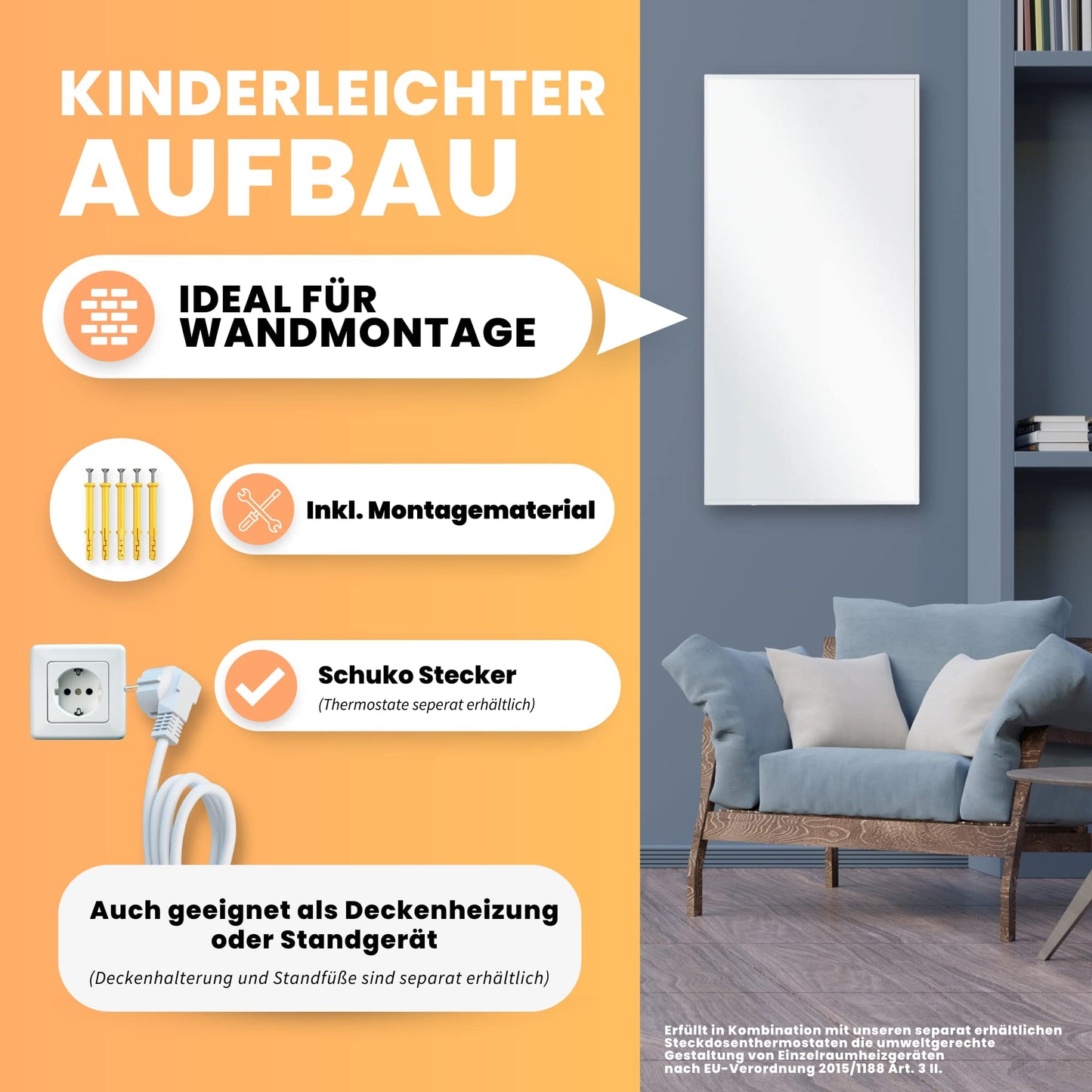 BR Bringer Infrarotheizung, 600 Watt, elektrische Infrarotheizung, energiesparend, TÜV GS-geprüft, deutsche Qualitätsmarke 