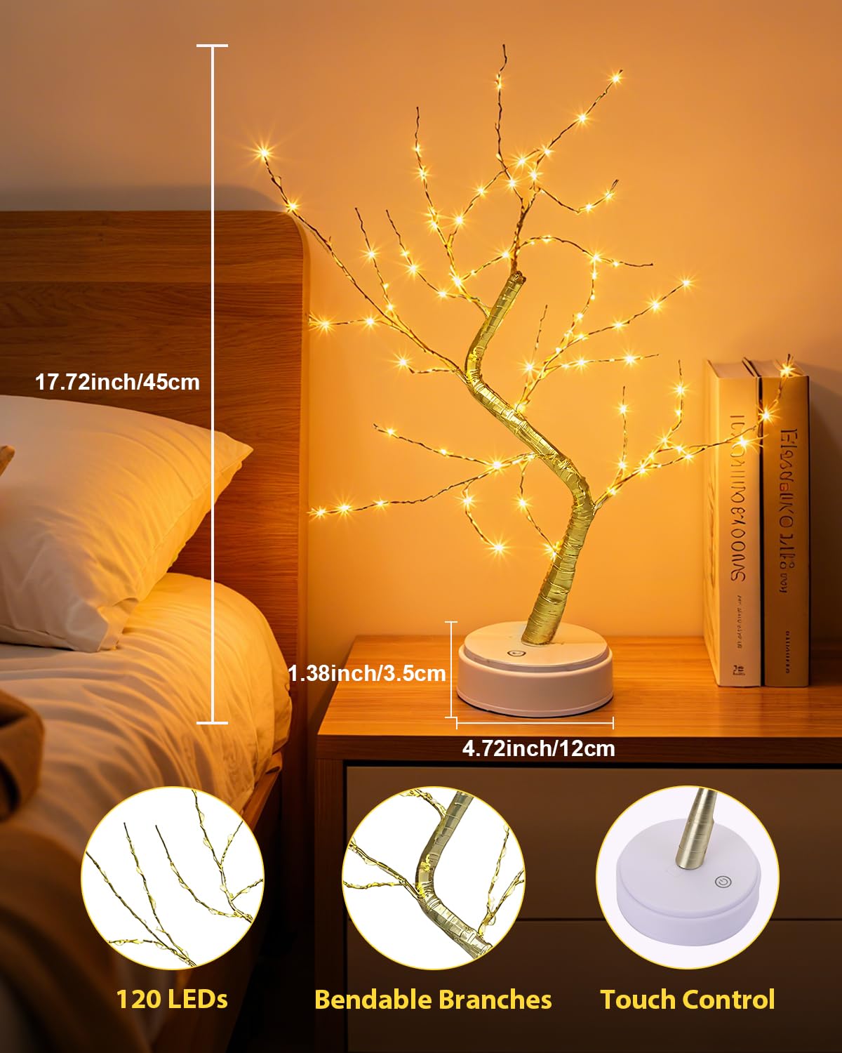 LED Lichterbaum, Baum Licht Warmweiß Verstellbare Äste, 108 LED Baum Lampe Dekobaum Belichtet Baumbeleuchtung Innen Deko 