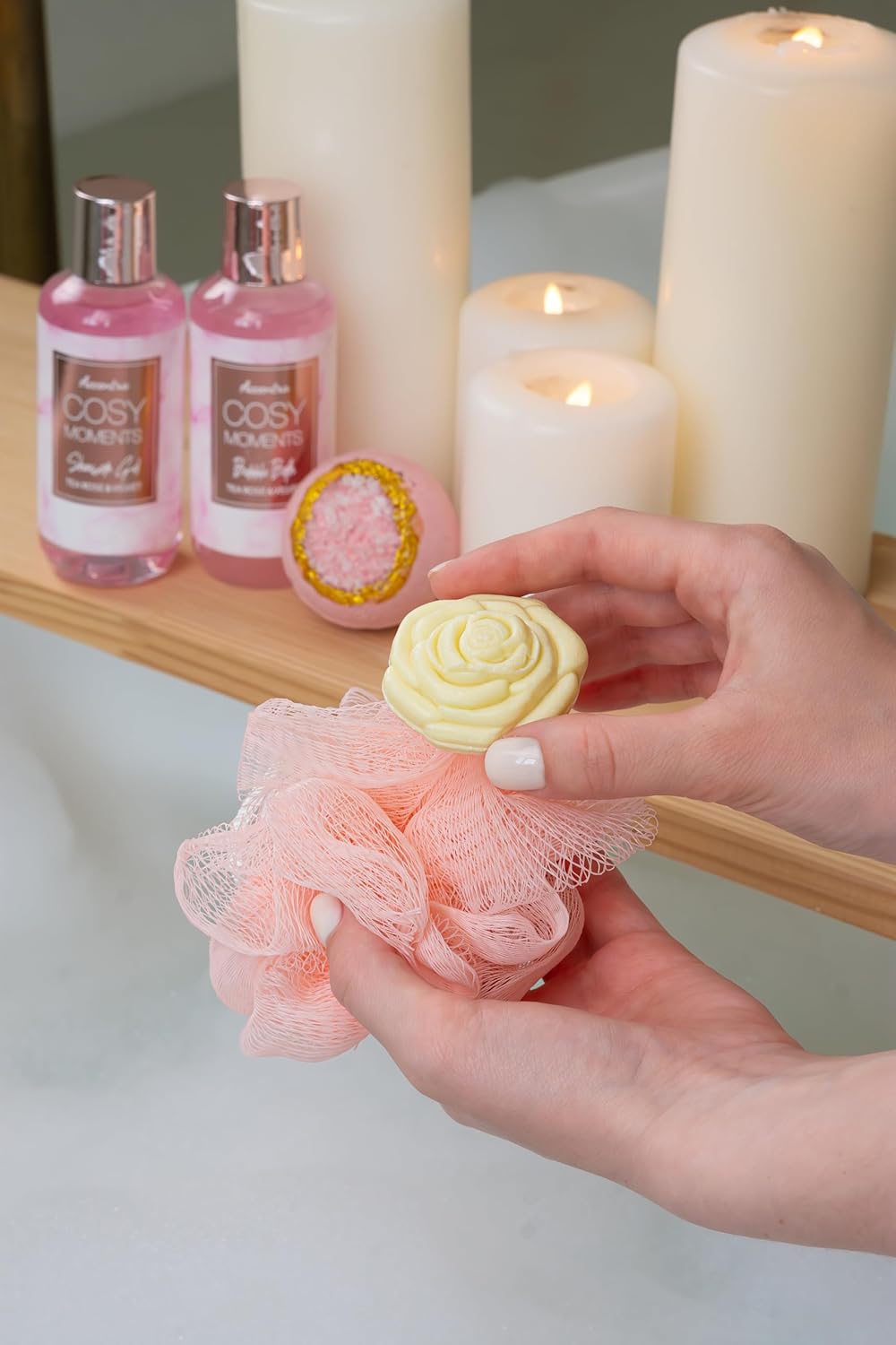 Accentra - COSY MOMENTS Bade- &amp; Duschset in Rosé - Geschenk Set zur Entspannung für Frauen zum Geburtstag 