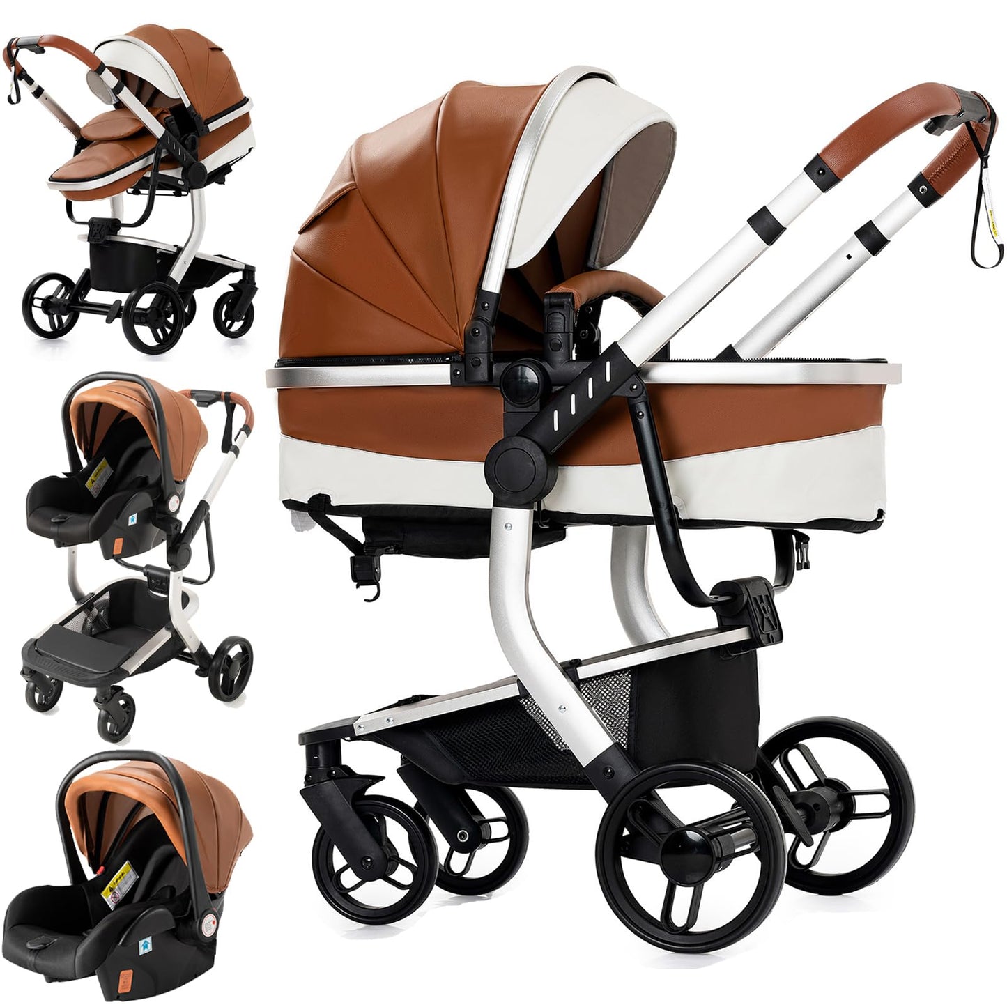 Reenborn 3-in-1 Kinderwagen, Buggy mit zwei umkehrbaren Schiebemodi, Kinderwagen mit Gestell aus Aluminiumlegierung, Babywagen, 3-in-1 Komplettset mit Ein-Klick-Faltmechanismus 