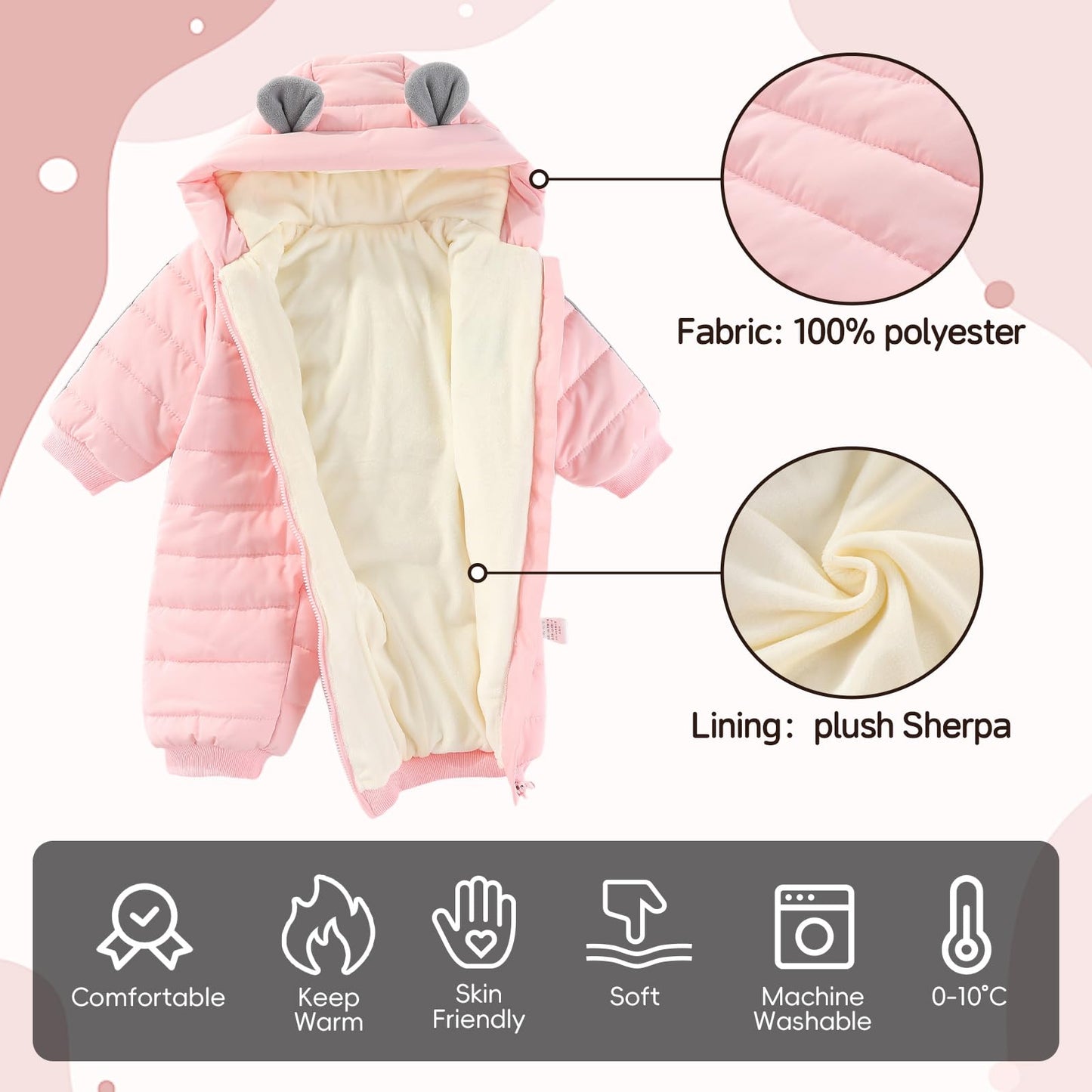 JiAmy Baby Overall Winter, Schneeanzug Baby Jungen Mädchen, Warm Outfits Mit Kapuze