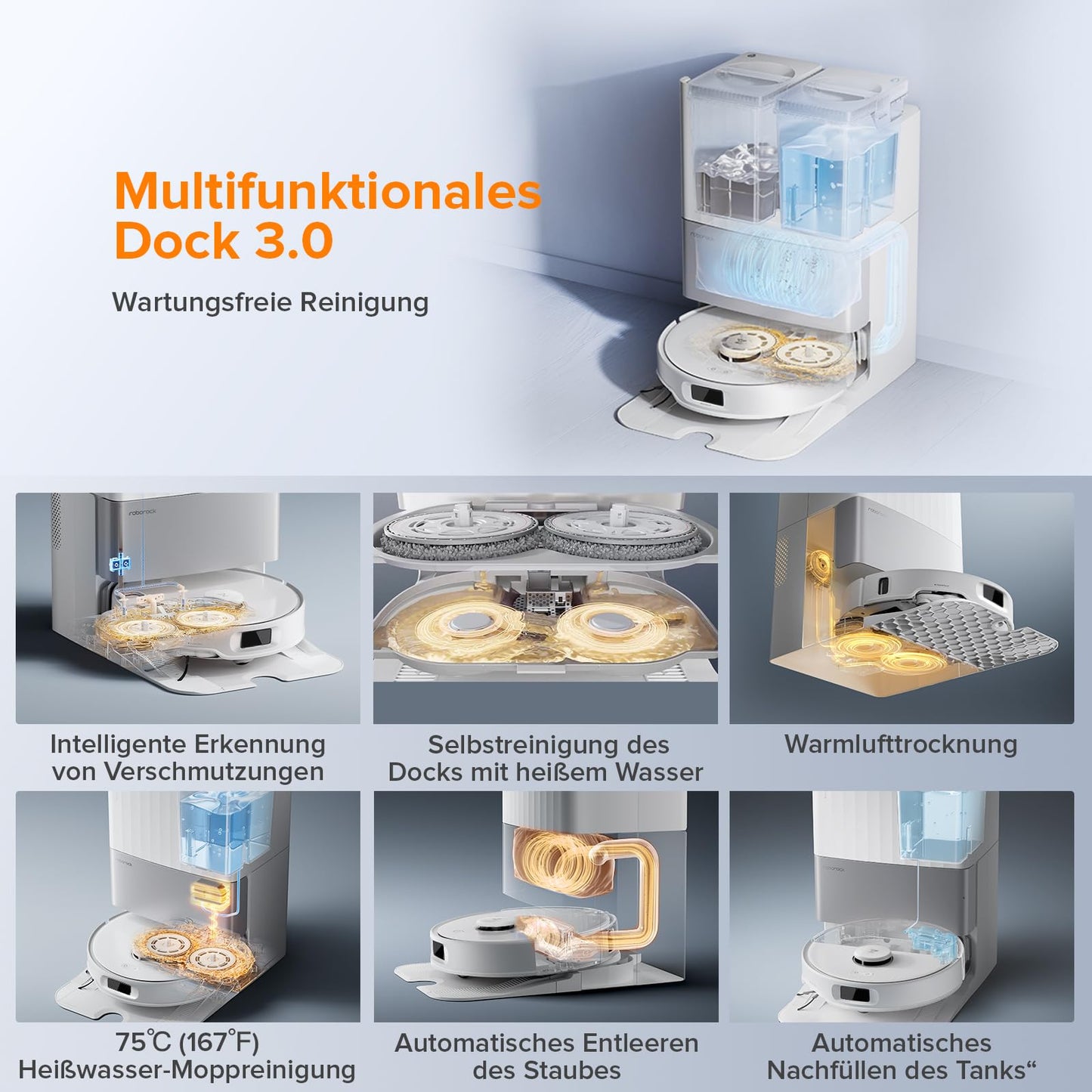 Aspirateur robot Roborock Qrevo Edge avec fonction serpillière, nettoyage des bords, serpillière chauffante, eau chaude à 75 °C 