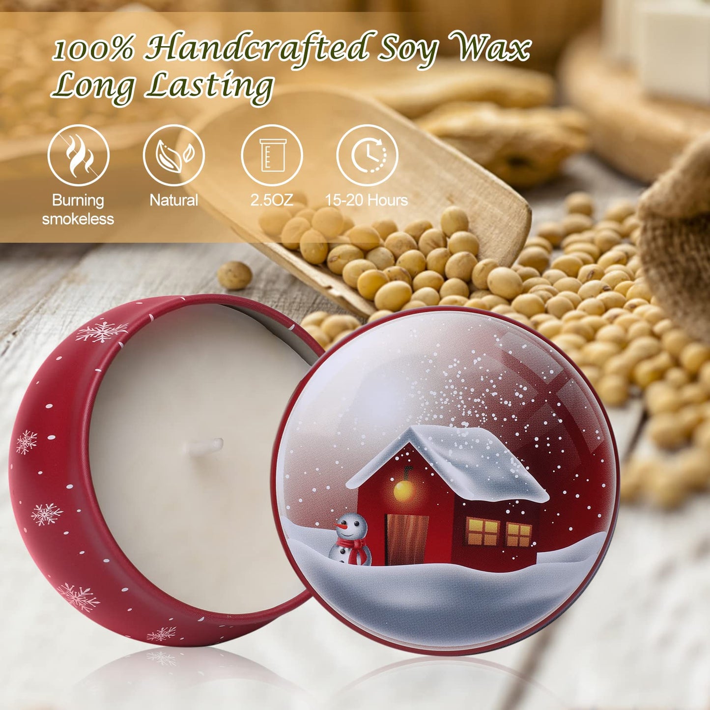 12er-Pack Duftkerzen für Weihnachten, 100 % natürliche Sojakerzen, Aromatherapie-Geschenkidee 