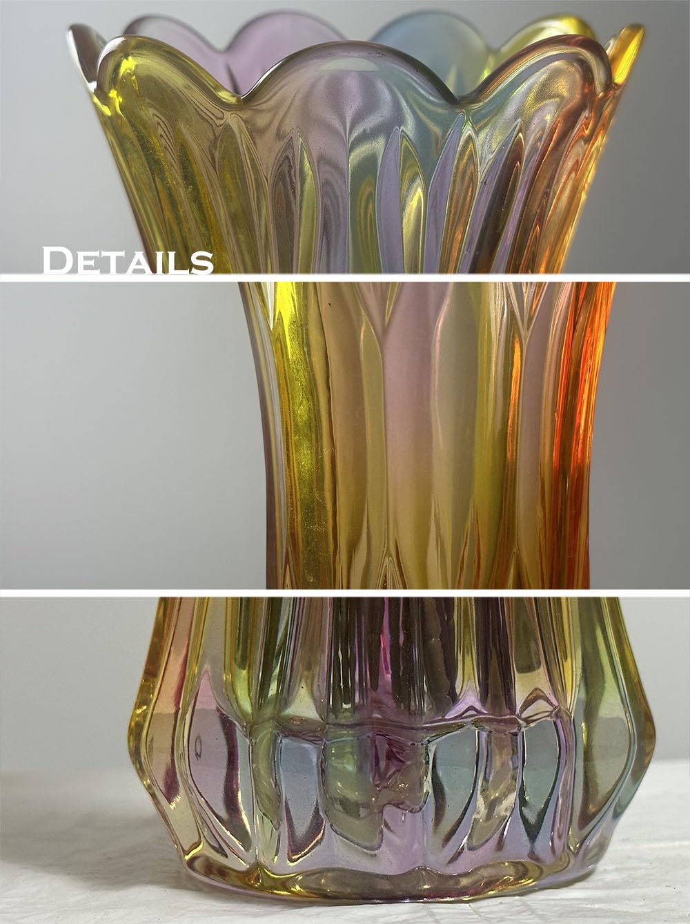 Blumenvase, große hohe Glasvase zur Dekoration, ästhetisch, große Glasvase mit gerippter Textur, modernes Wohnzimmer 
