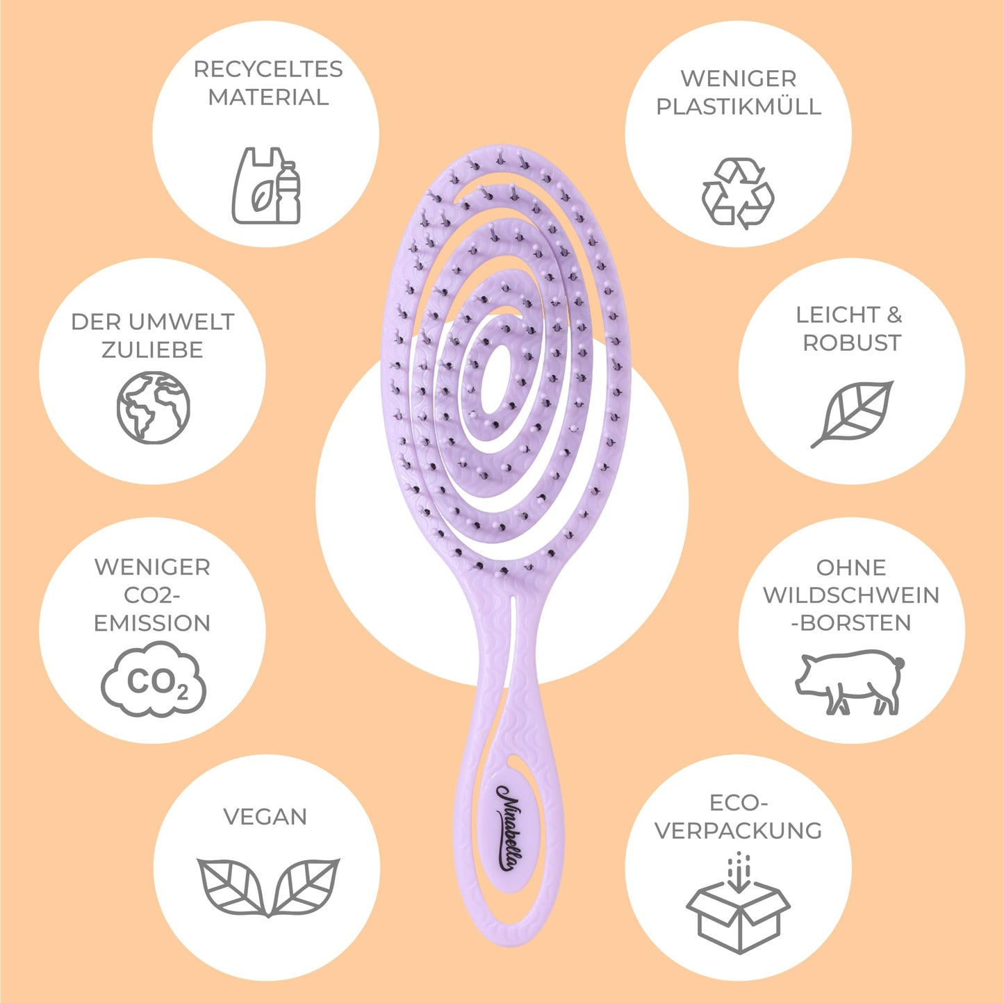 Ninabella Mini Haarbürste ohne Ziepen - Bürste für Reisen - Entwirrbürste für trockenes und nasses Haar - Detangler Bürste