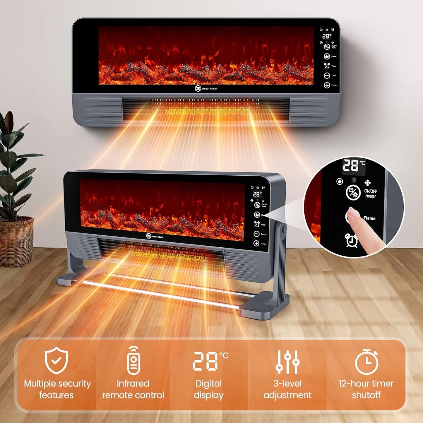 Heizung Energiesparend, Keramik Heizlüfter mit 3D-Flammeneffekt 