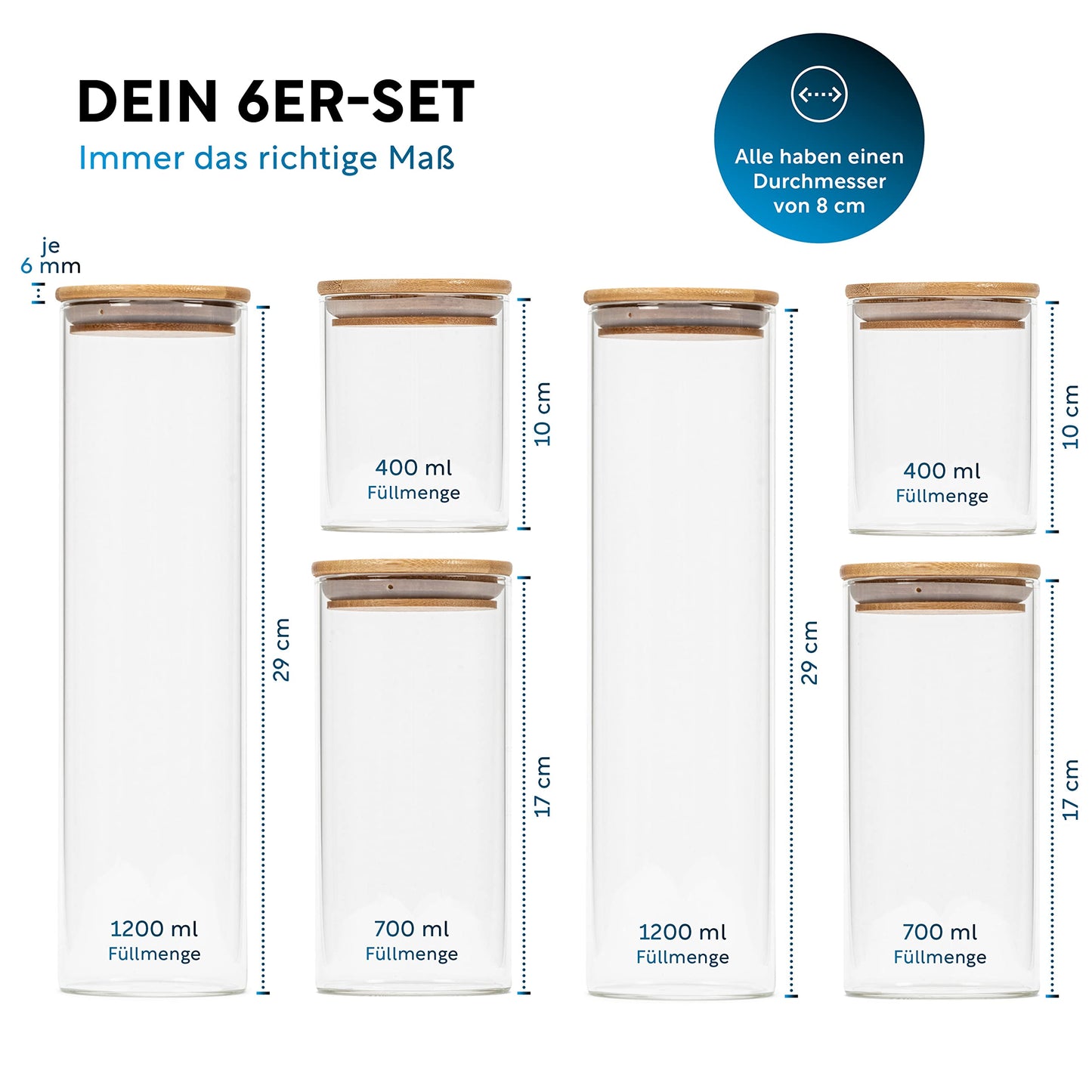 Aufbewahrungsbox Küche für alle Lebensmittel, Küchen Organizer, Vorratsgläser mit Deckel, Eckig - 12er Set, Erhöhte Glasstärke 