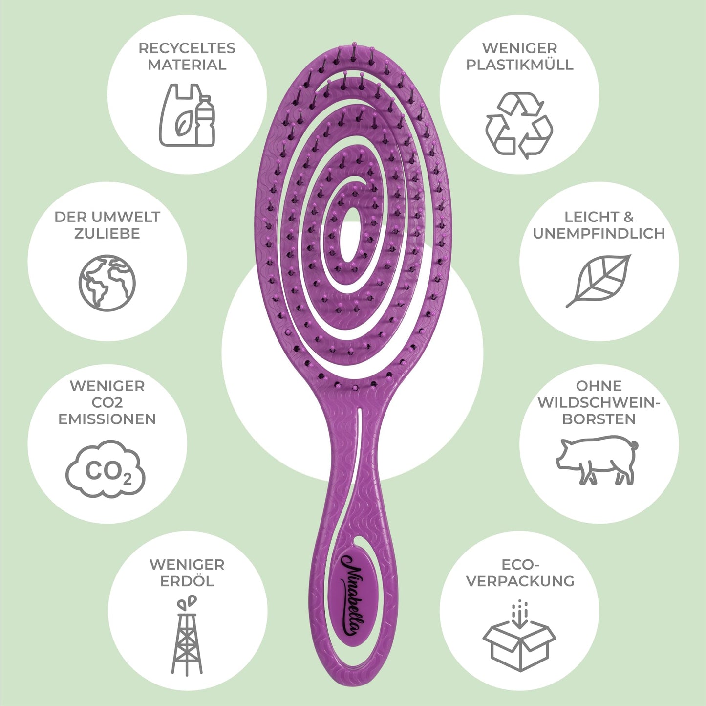 Ninabella Mini Haarbürste ohne Ziepen - Bürste für Reisen - Entwirrbürste für trockenes und nasses Haar - Detangler Bürste