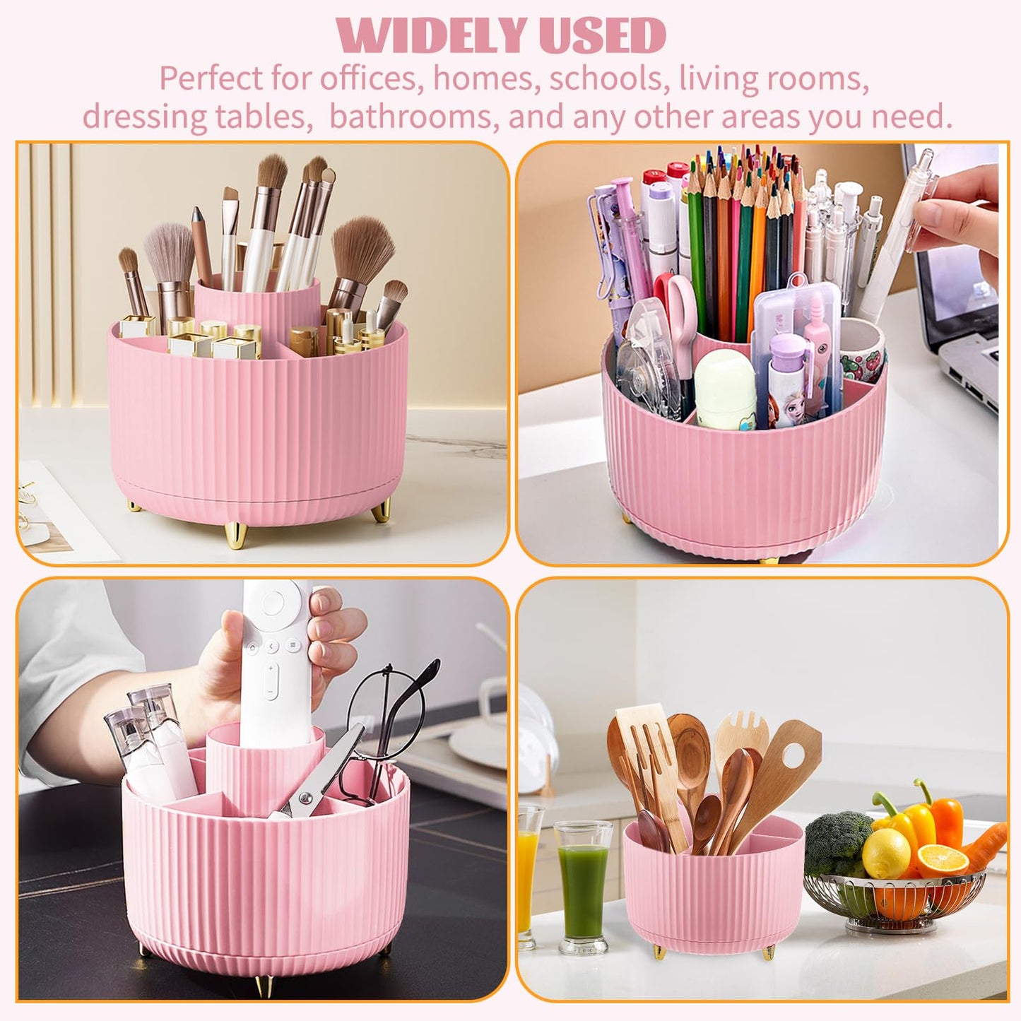 Make up Organizer 360° Drehbar, Pinselhalter Kosmetik Aufbewahrung mit 5 Fächern, Aesthetic Schminktisch Organizers für Zimmer Decor Frisiertisch 